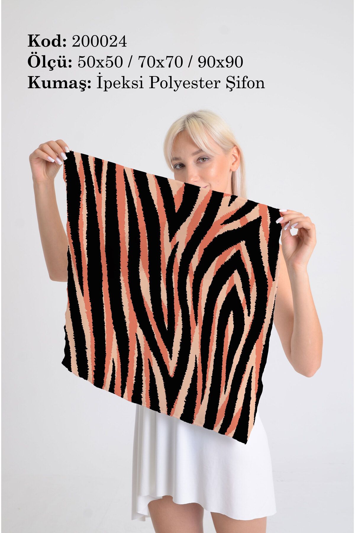 DESENİX Zebra Dokulu Desenli İpeksi Şifon Fular - Şal, Eşarp, Boyunluk -50x50, 70x70, 90x90 cm