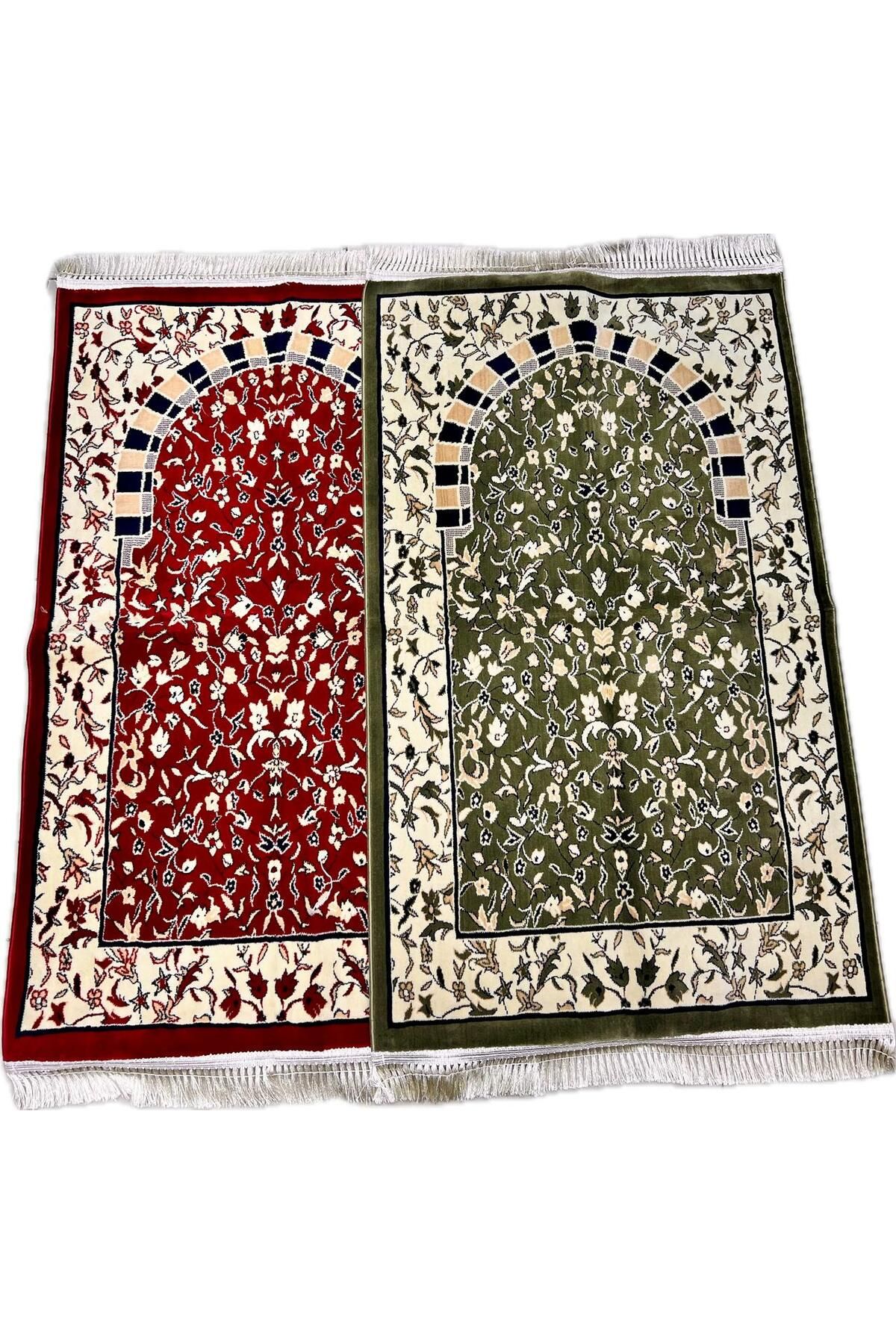 Generic-Two-piece red and green prayer rug, resembling the rugs of the Holy Rawdah 3