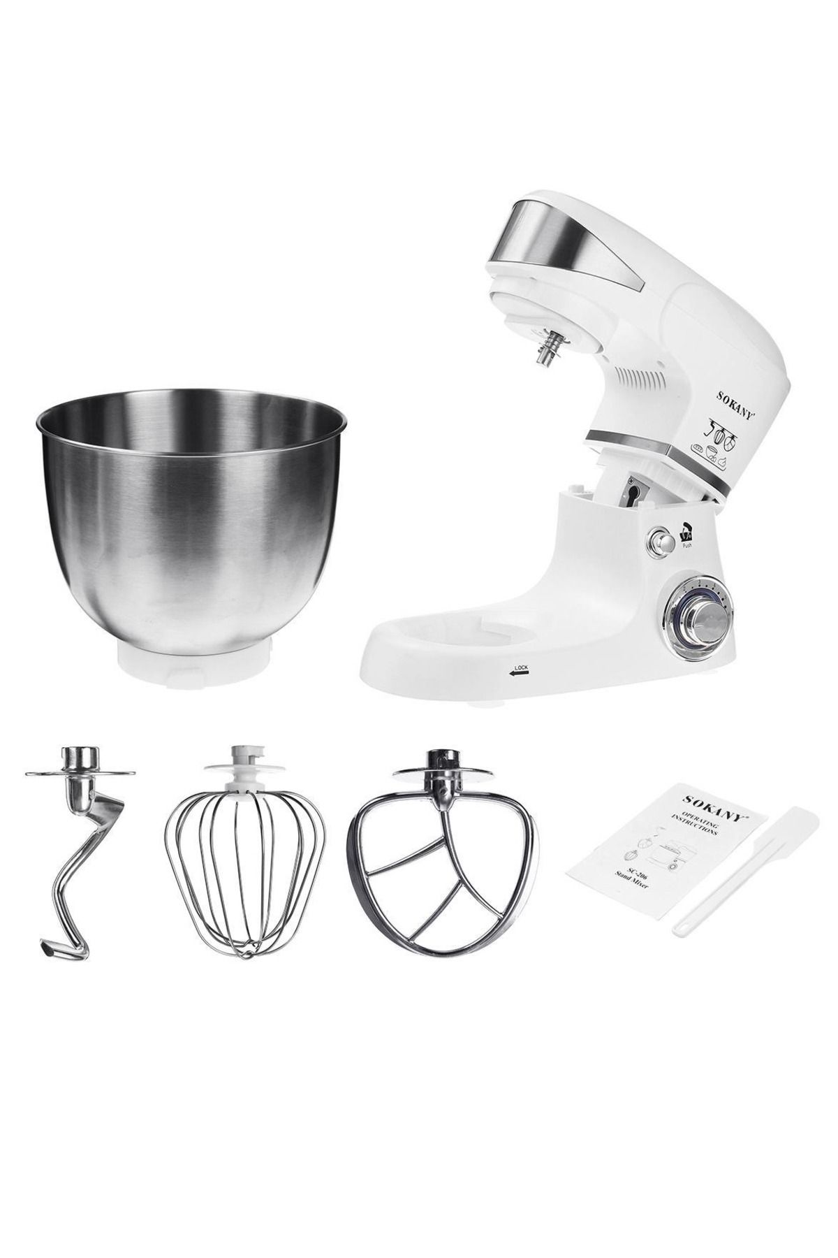 SOKANY-Stand Mixer, 5 liters, 1000 watts, Multi-function Kitchen Machine, with Lid Splash-Proof SC-206 6