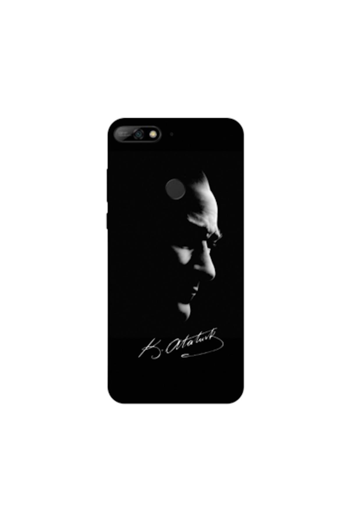 Zebana Huawei Y7 Prime 2018 Uyumlu Kılıf Mustafa Kemal Atatürk Black Silikon Kılıf (Baskılı)