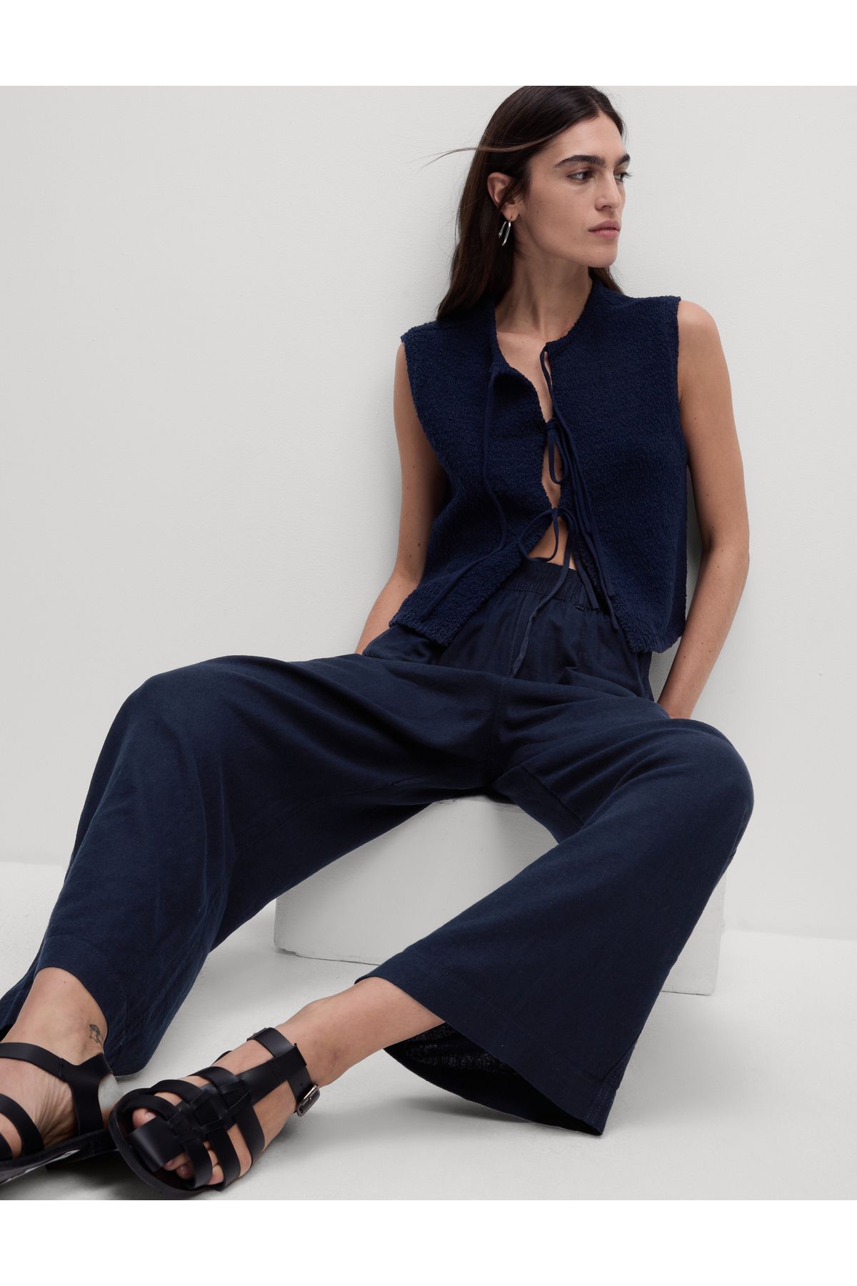 Marks & Spencer Keten Karışımlı Geniş Paça Pantolon