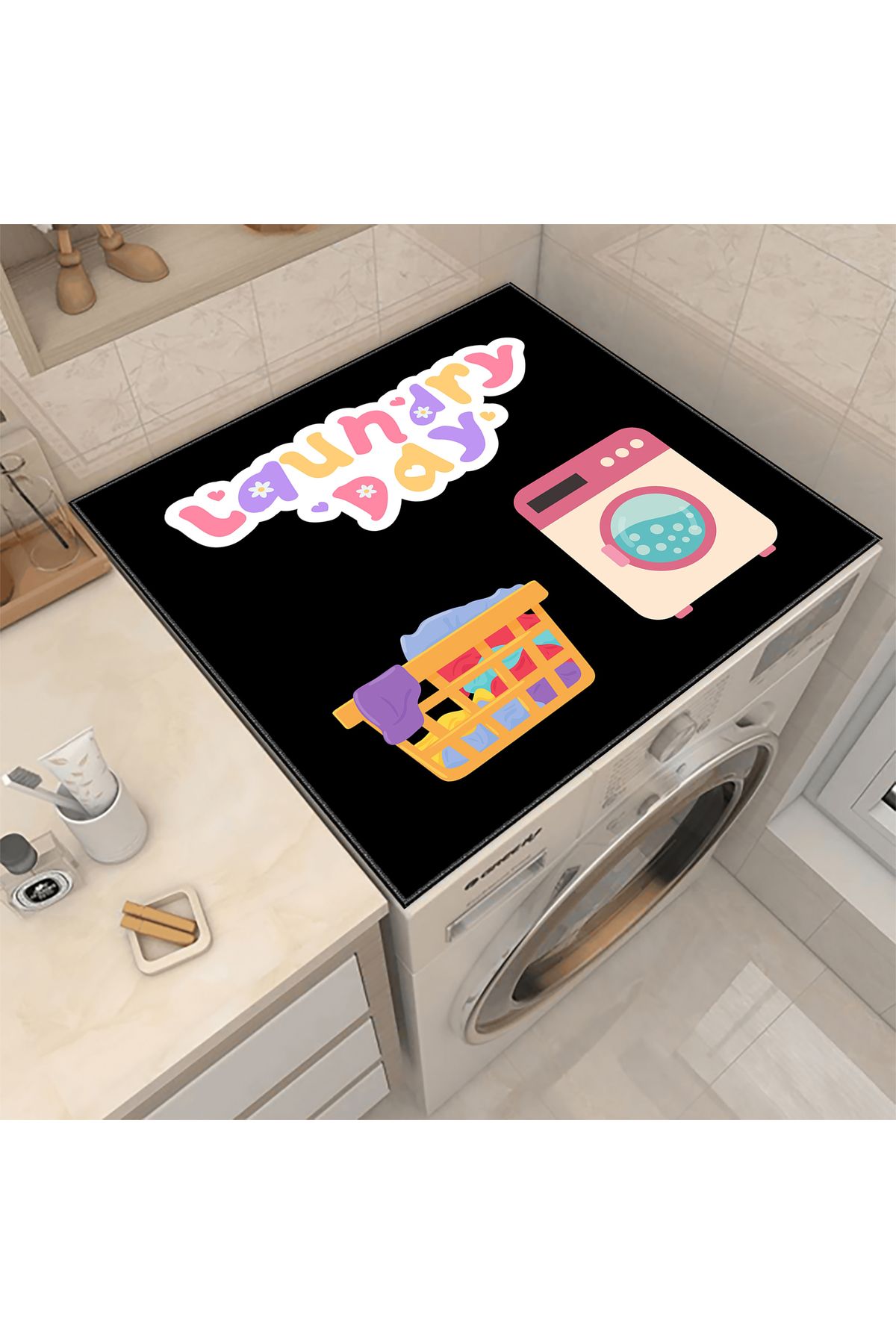 Nuva Home Çamaşır Makinesi Örtüsü Kurutma Makinesi Matı - Kaymaz Yıkanabilir Leke Tutmaz Su Geçirmez