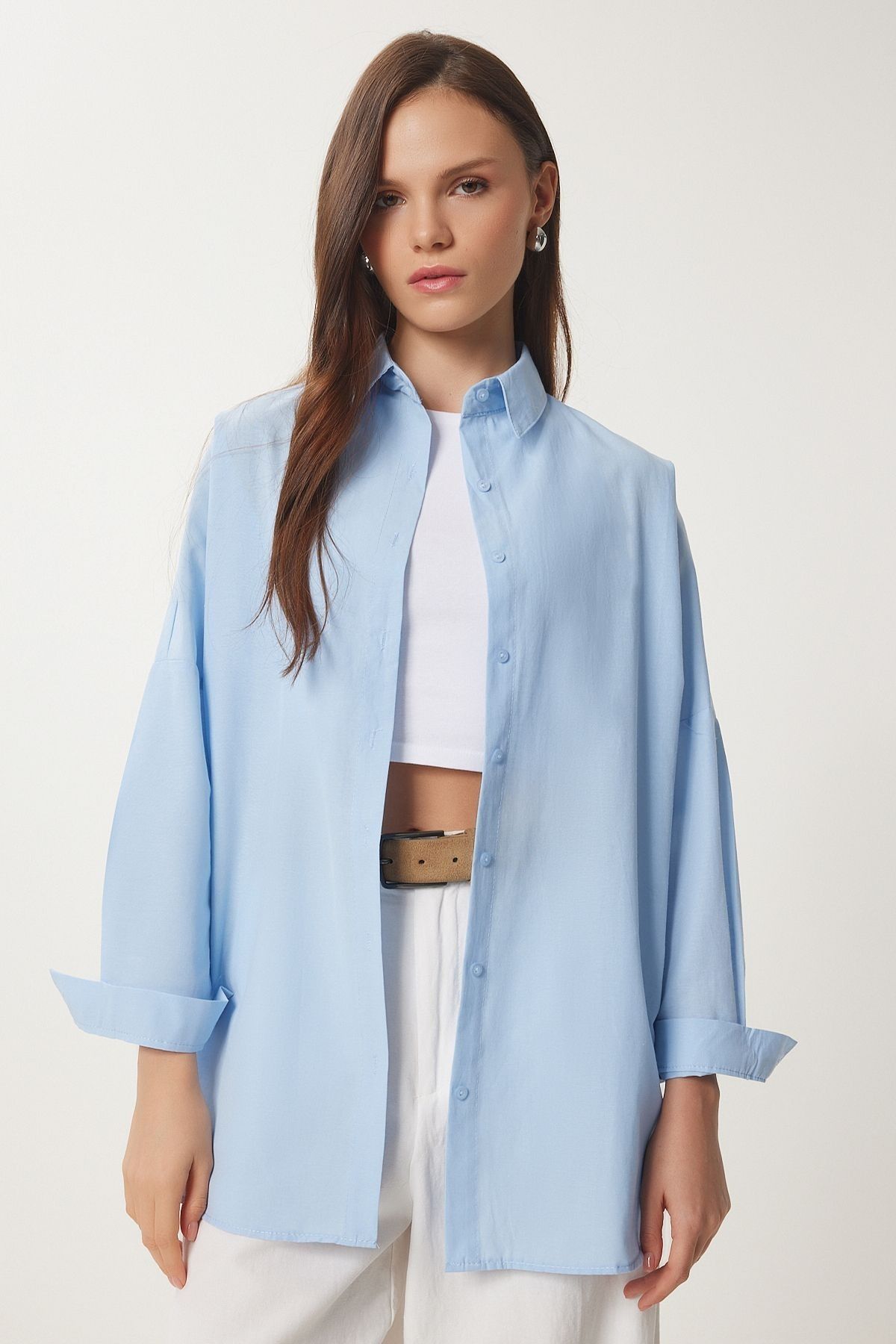 EKİNORA Kadın Oversize Uzun Basic Gömlek