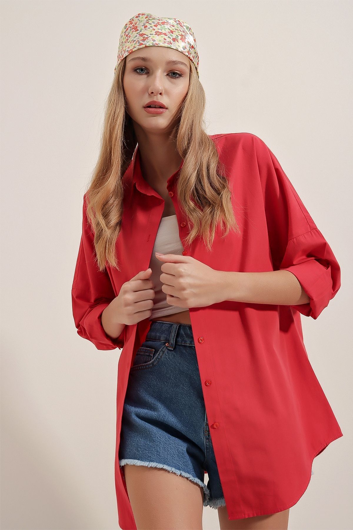 EKİNORA Kadın Oversize Uzun Basic Gömlek