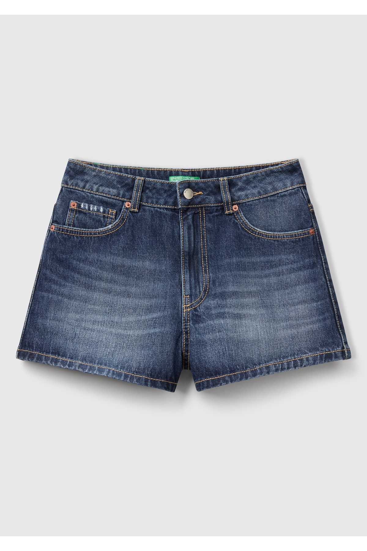 United Colors of Benetton Kadın Koyu Mavi %100 Koton 5 Cepli Denim Şort