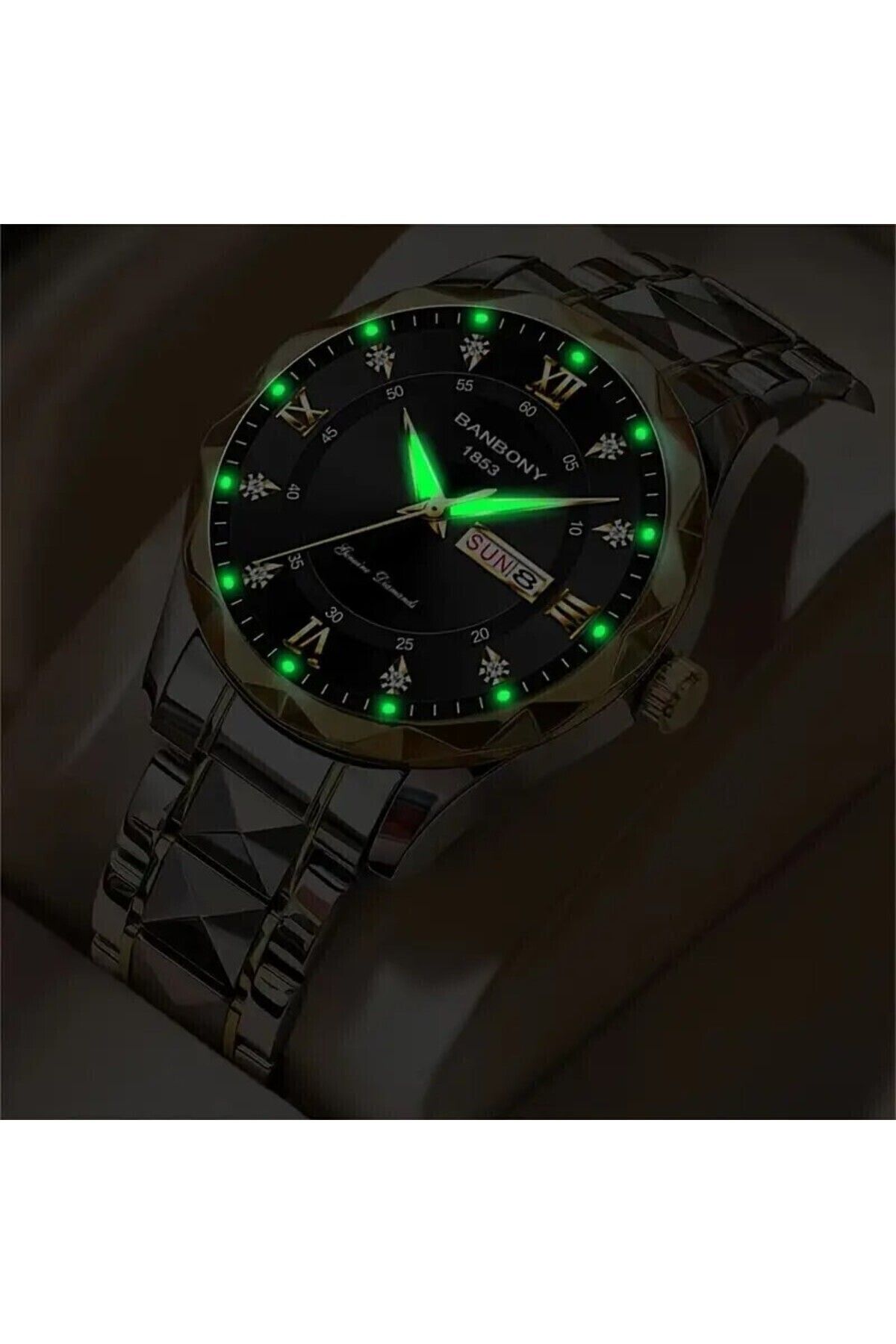Banbao-Banbony Men's Multifunctional Stainless Steel Strap Watch with Roman Numerals, Calendar 5
