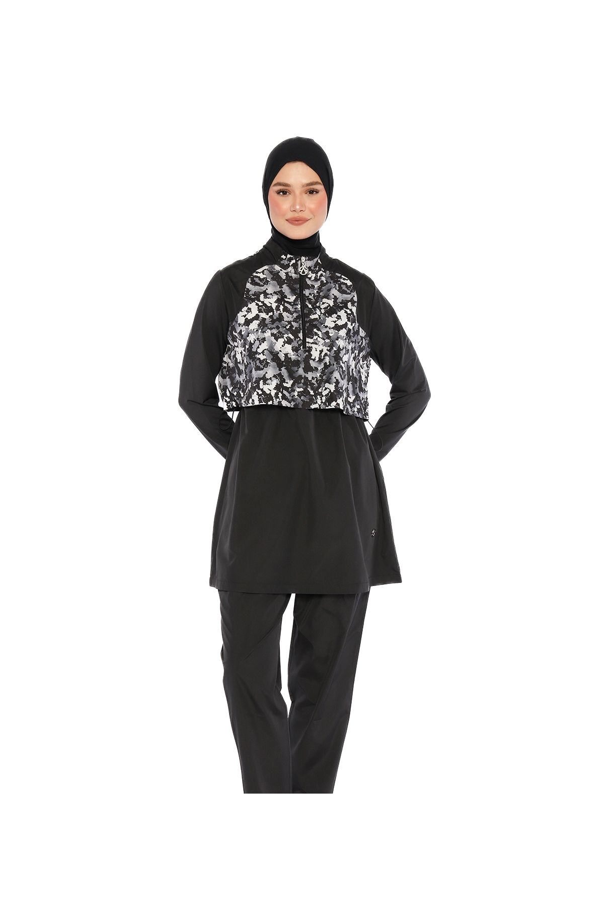 InStyle 4 Parçalı Tek Cepli Siyah Kapalı Mayo 6202A
