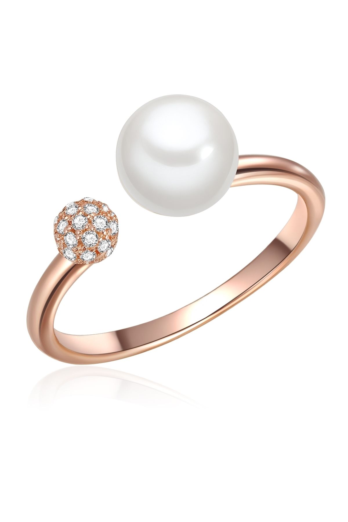 Valero Pearls Silberring Ring Sterling Silber Roségold Süßwasser-zuchtperle Weiß Zirkonia Weiß für Damen - 56