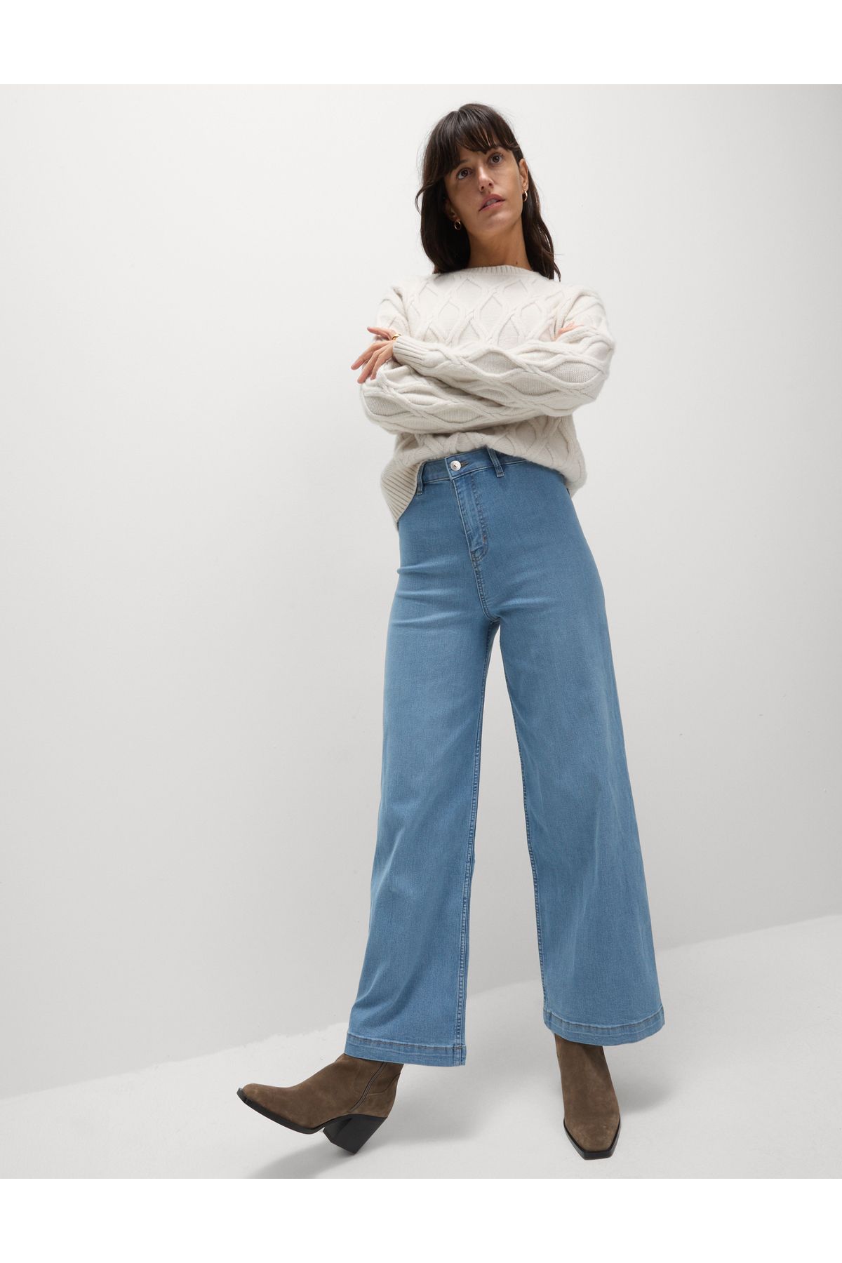 Marks & Spencer Yüksek Bel Wide Leg Grazer Jean Pantolon