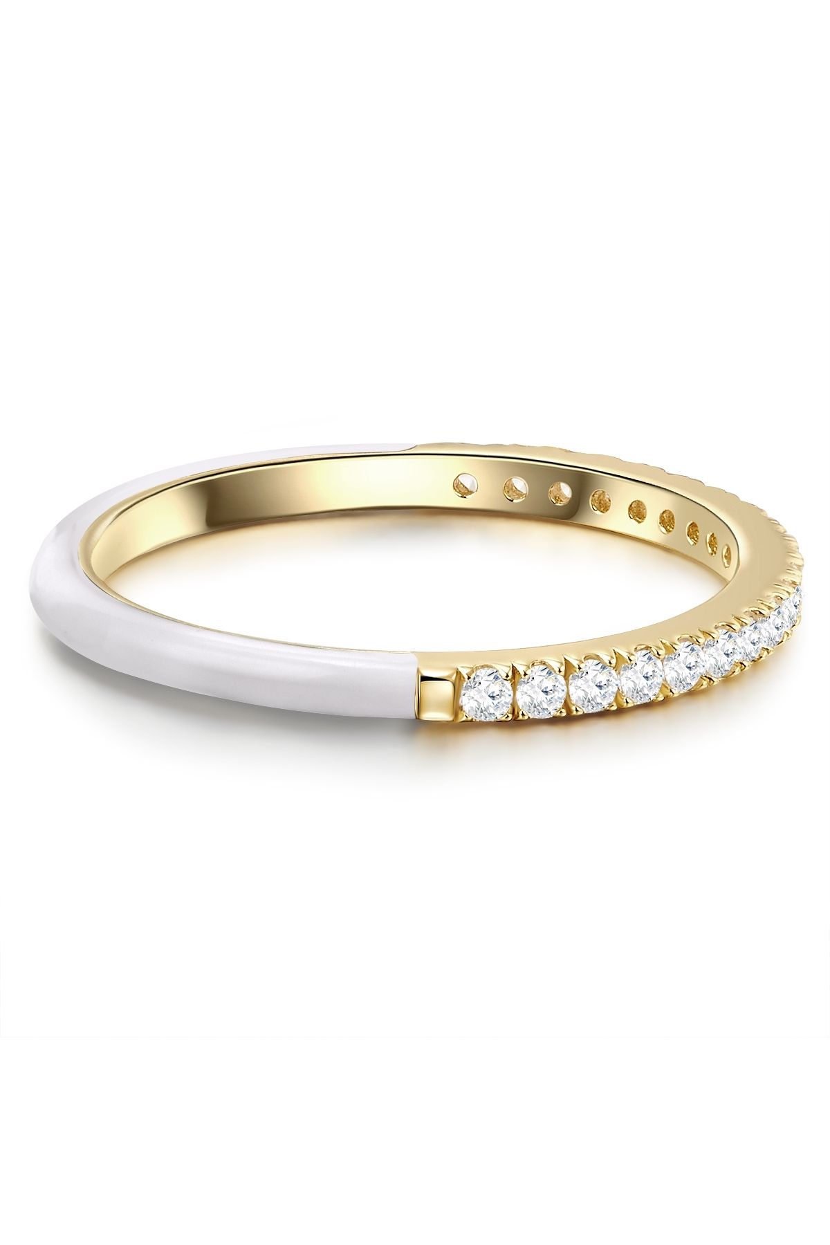 Glanzstücke München Silberring Ring Sterling Silber Gelbgold Zirkonia Weiß Emaille Weiß für Damen - 48