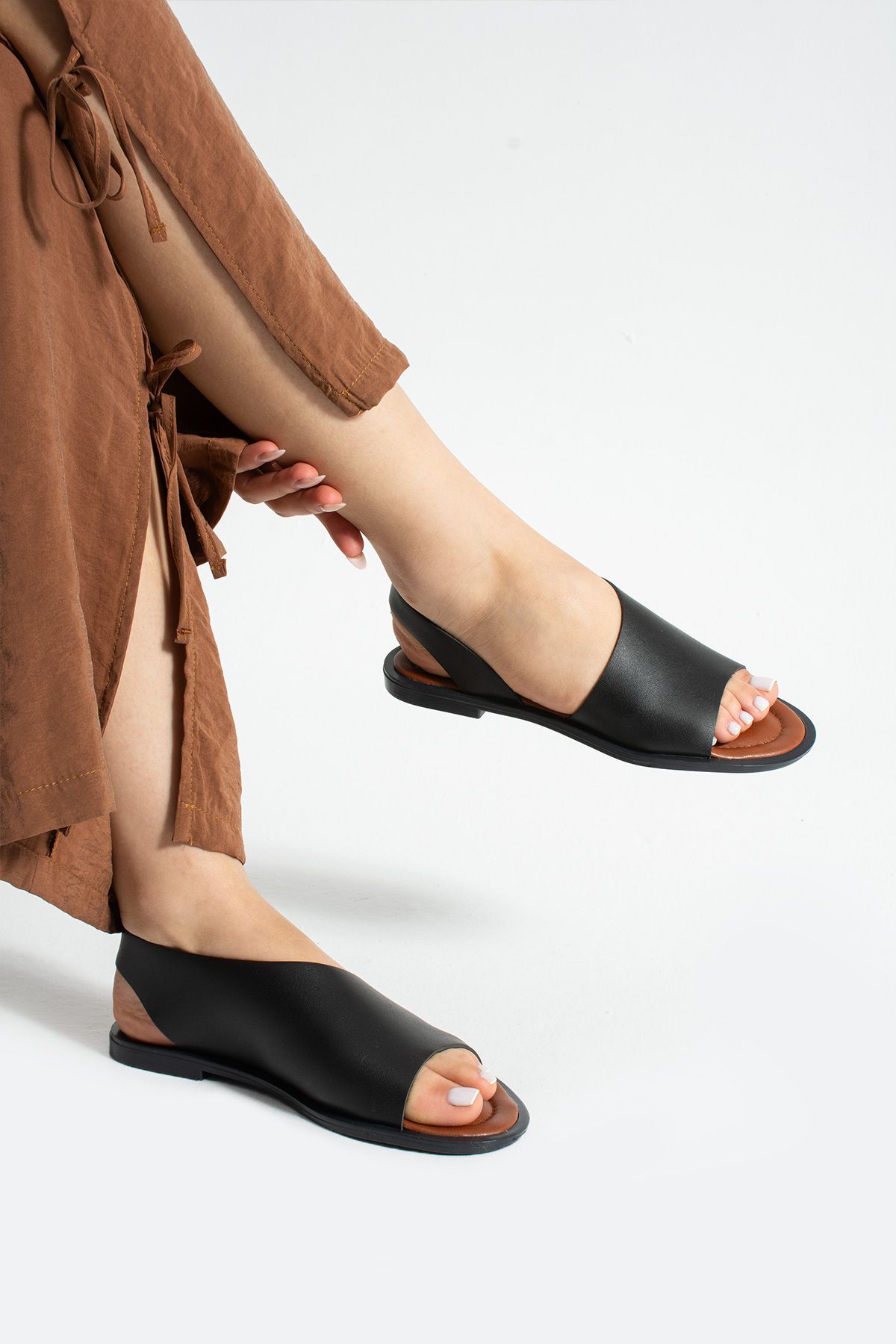 Moda Devrin-صندل راقصة الباليه باللون الأسود الفاتح أحذية الصيف 6