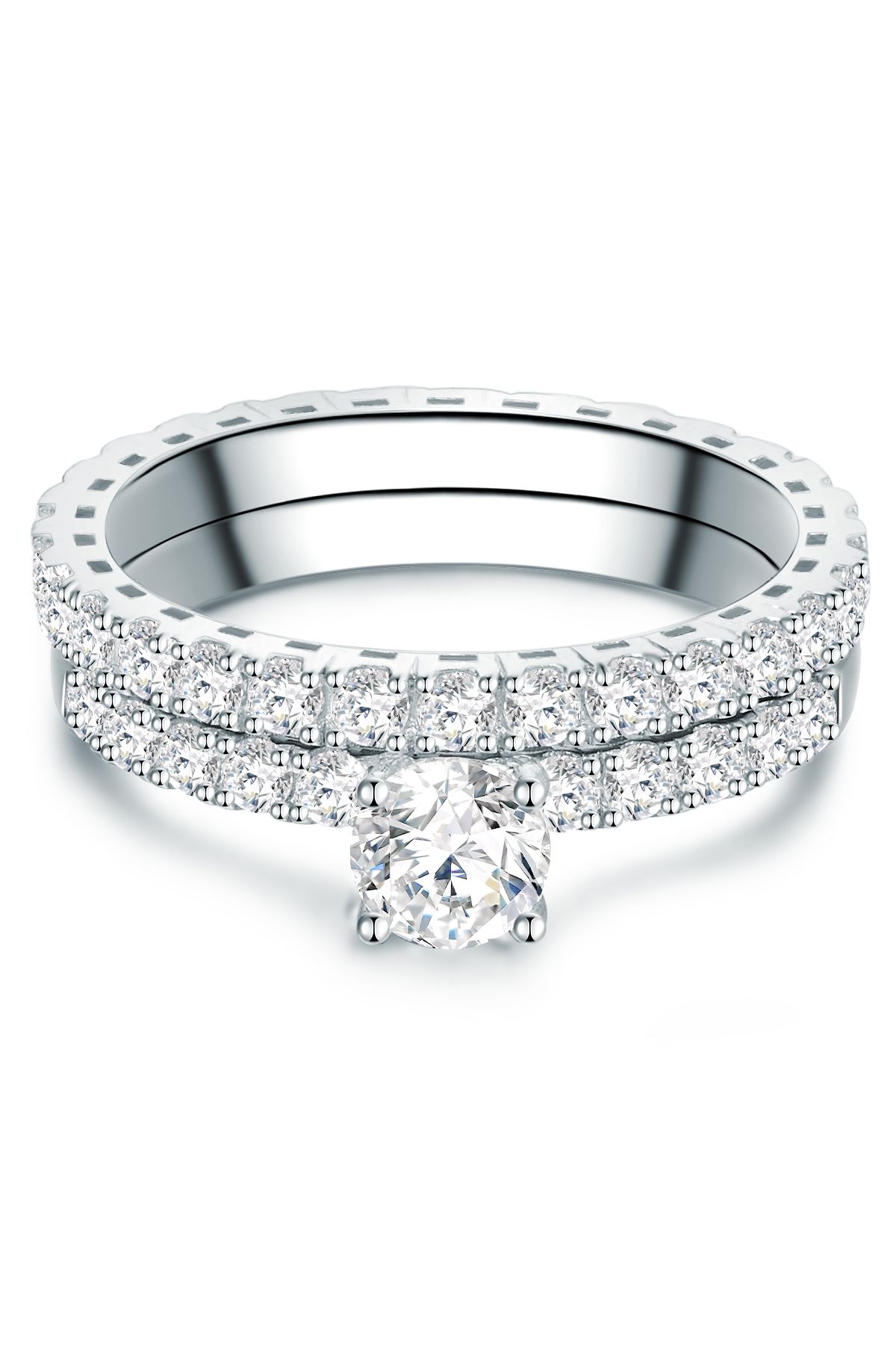 Trilani Silberring 2er Set Ringe Sterling Silber Zirkonia Weiß für Damen - 60