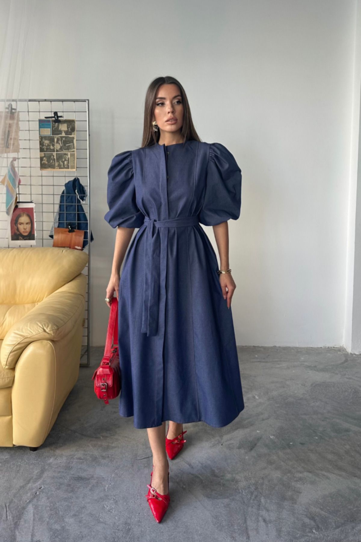 velmorafashion KARPUZ KOL ELBİSE - İndigo