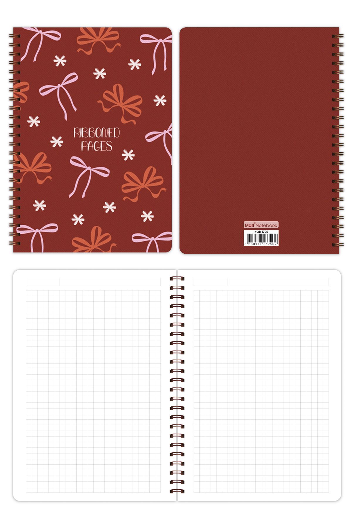 Matt Notebook-A5 Spiral School Notebook 80 sheets Set of 4 - Checkered 5