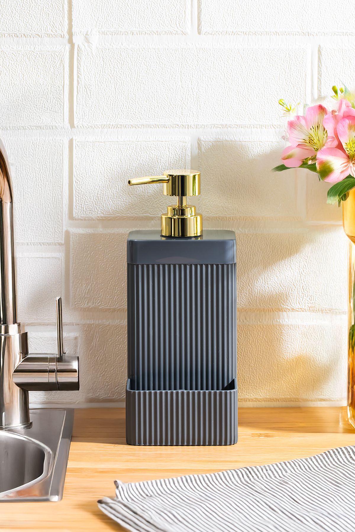 Perotti 13139 Lisbone Süngerlik Hazneli Banyo ve Mutfak Sıvı Sabunluk 550ML Antrasit