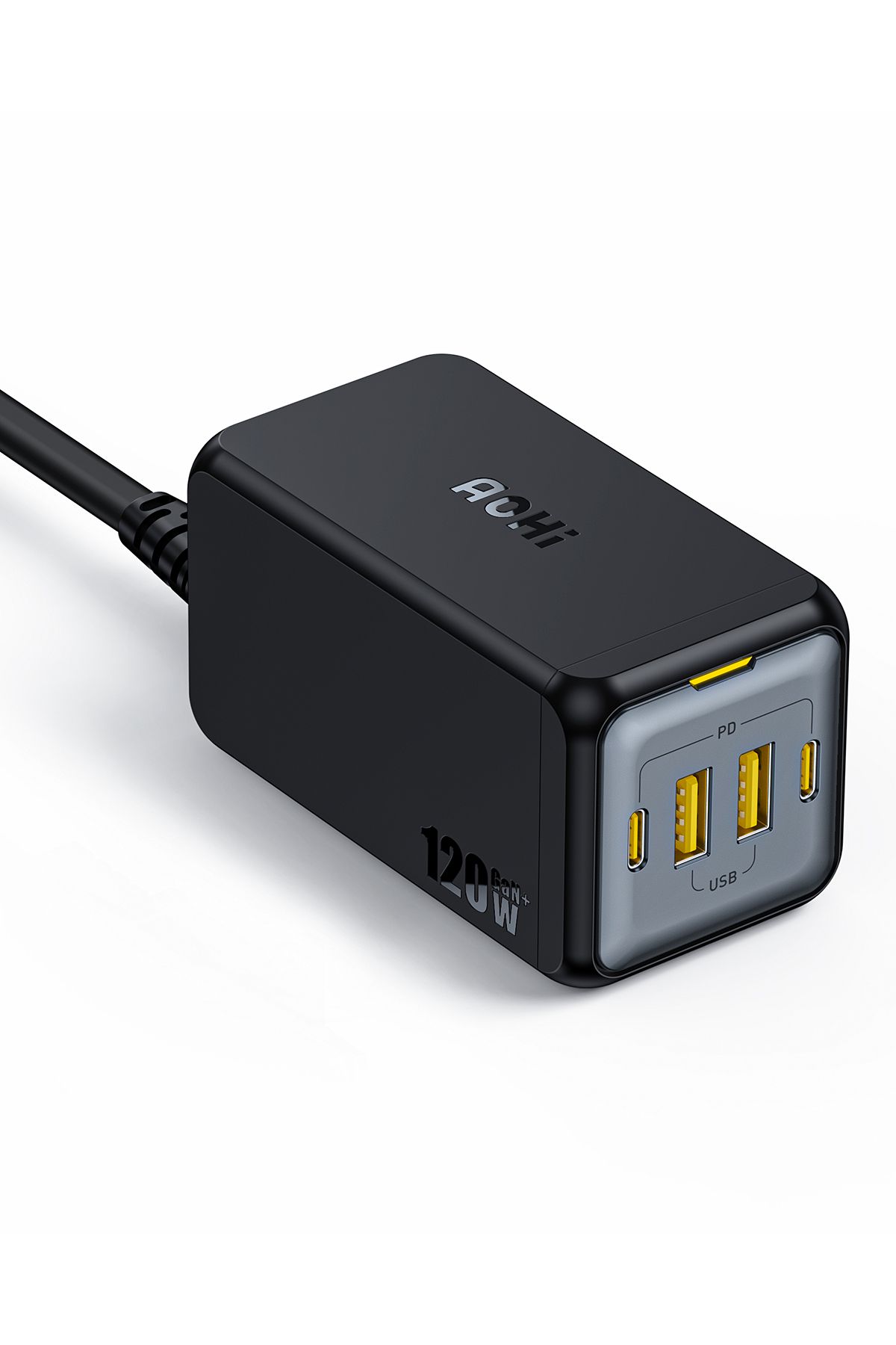 Aohi Magcube 4 Portlu Masaüstü USB Şarj İstasyonu, GaN+ 120W Hızlı Şarj Cihazı, Siyah