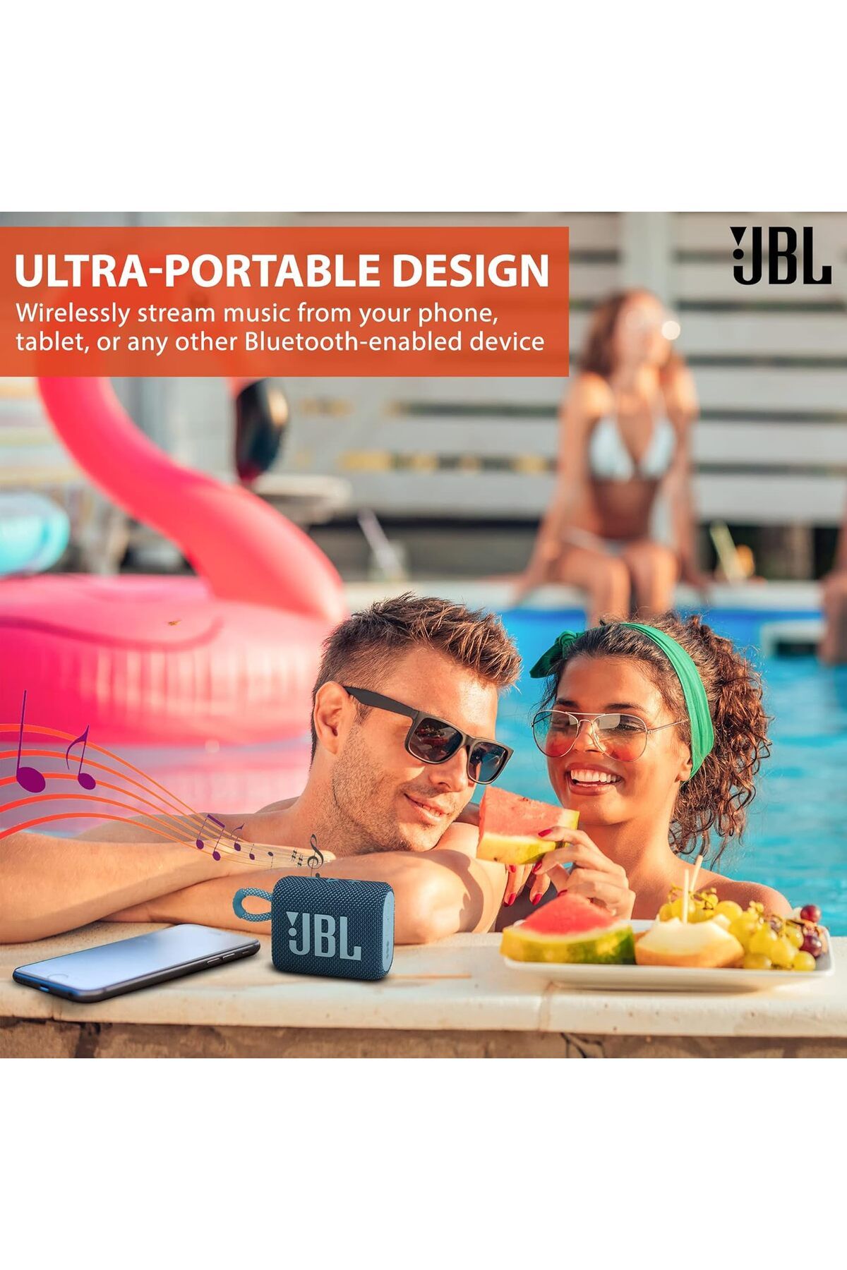 JBL-Boomph Go 3 Portable Speaker, Waterproof Bluetooth Dustproof Built-in Battery - Blue 7