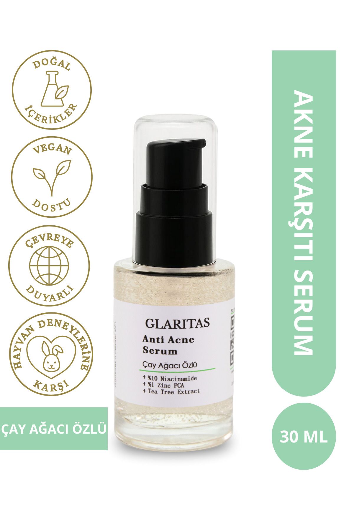 Glaritas Siyah Nokta Karşıtı Serum, %10 Niacinamide, %1 Zinc PCA, Çay Ağacı Özlü, 30 ml