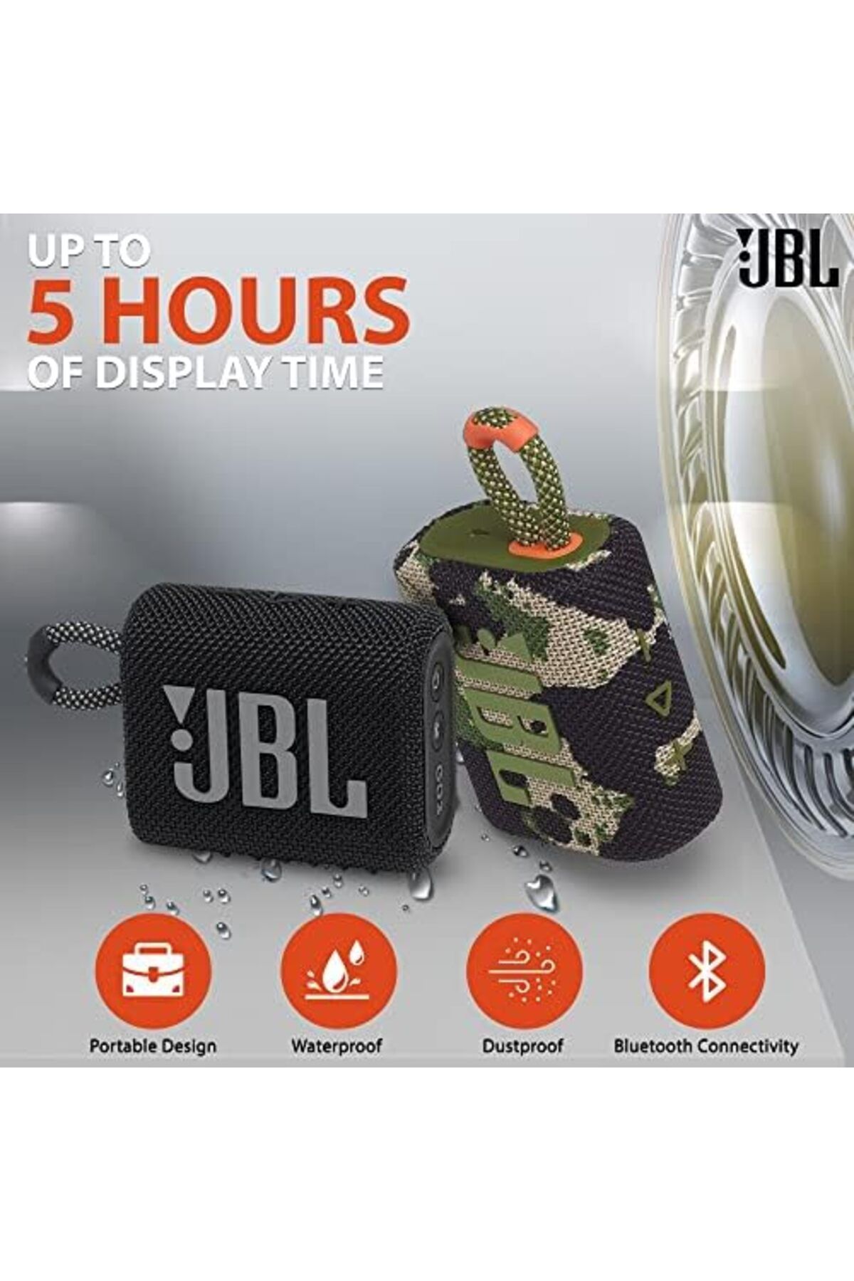 JBL-Boomph Go 3 Portable Speaker, Waterproof Bluetooth Dustproof Built-in Battery - Blue 6