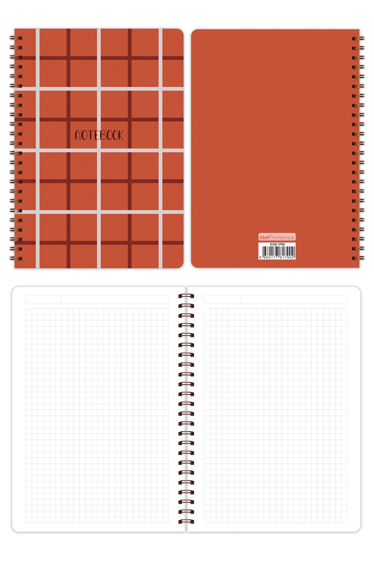 Matt Notebook-A5 Spiral School Notebook 80 sheets Set of 4 - Checkered 7