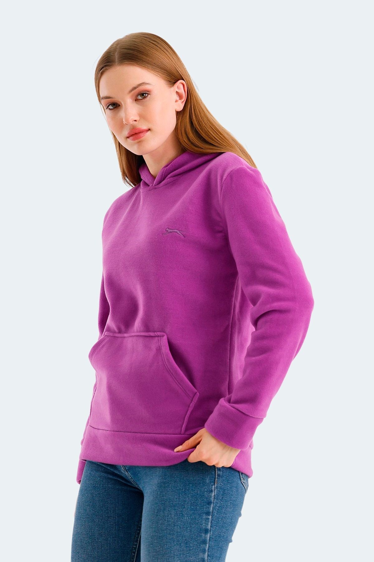 Günlük Kapşonlu Polar Kadın Spor Sweatshirt Mor