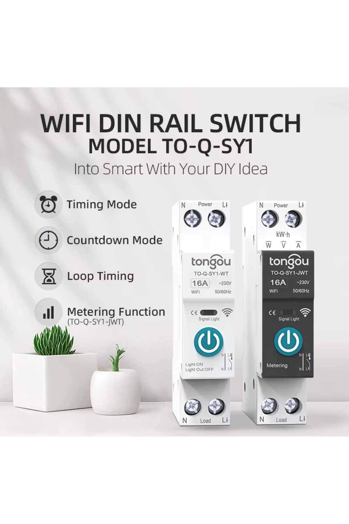 TONGOU-Black With Metering 25a Tuya Wifi Smart Circuit Breaker Power Metering 1p 63a Din Rail For Smart Hom 3