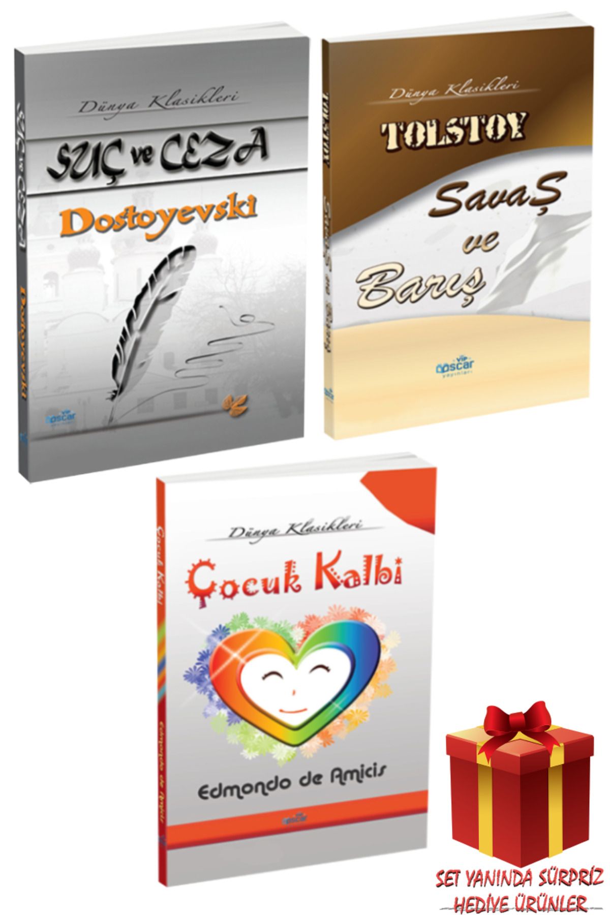 Panem Yayınları Dünya Klasikleri:Dostoyevski Suç ve Ceza+Tolstoy Savaş ve Barış+Edmondo de Amicis Çocuk Kalbi+Hediye