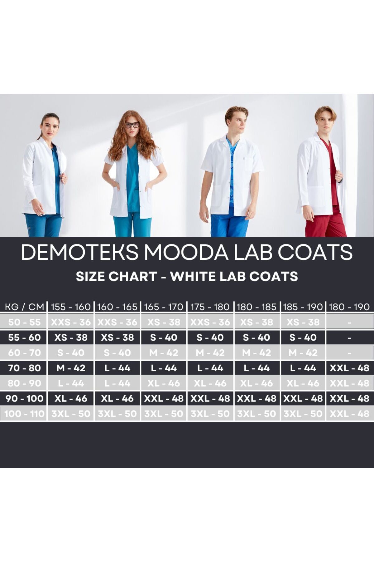 DEMOTEKS-Men's White Short Medical Lab Coat Uniform - With Three Pockets, Long Sleeves, Tunic Collar 5