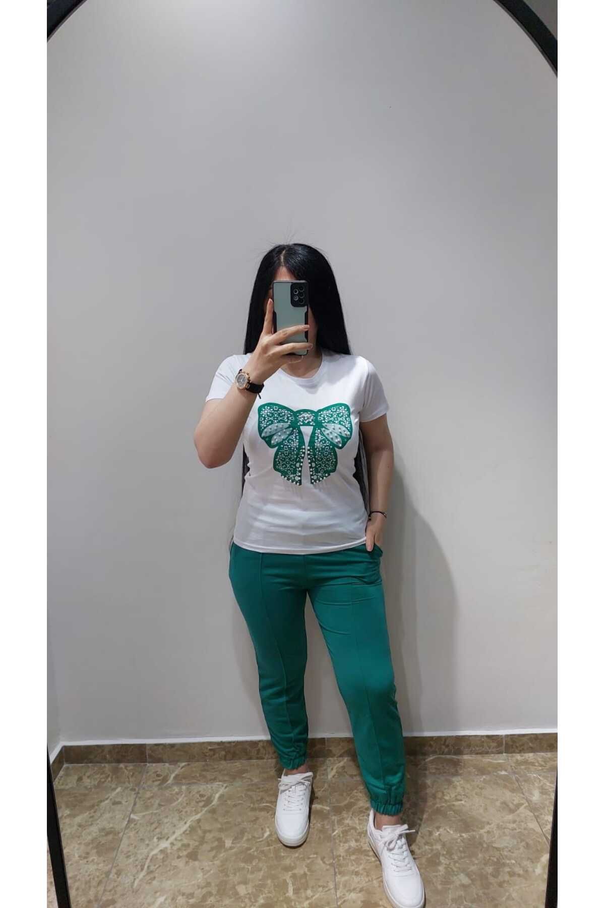 Nida Çelik Collection İnci İşlemeli T-shirt Eşofman Takımı