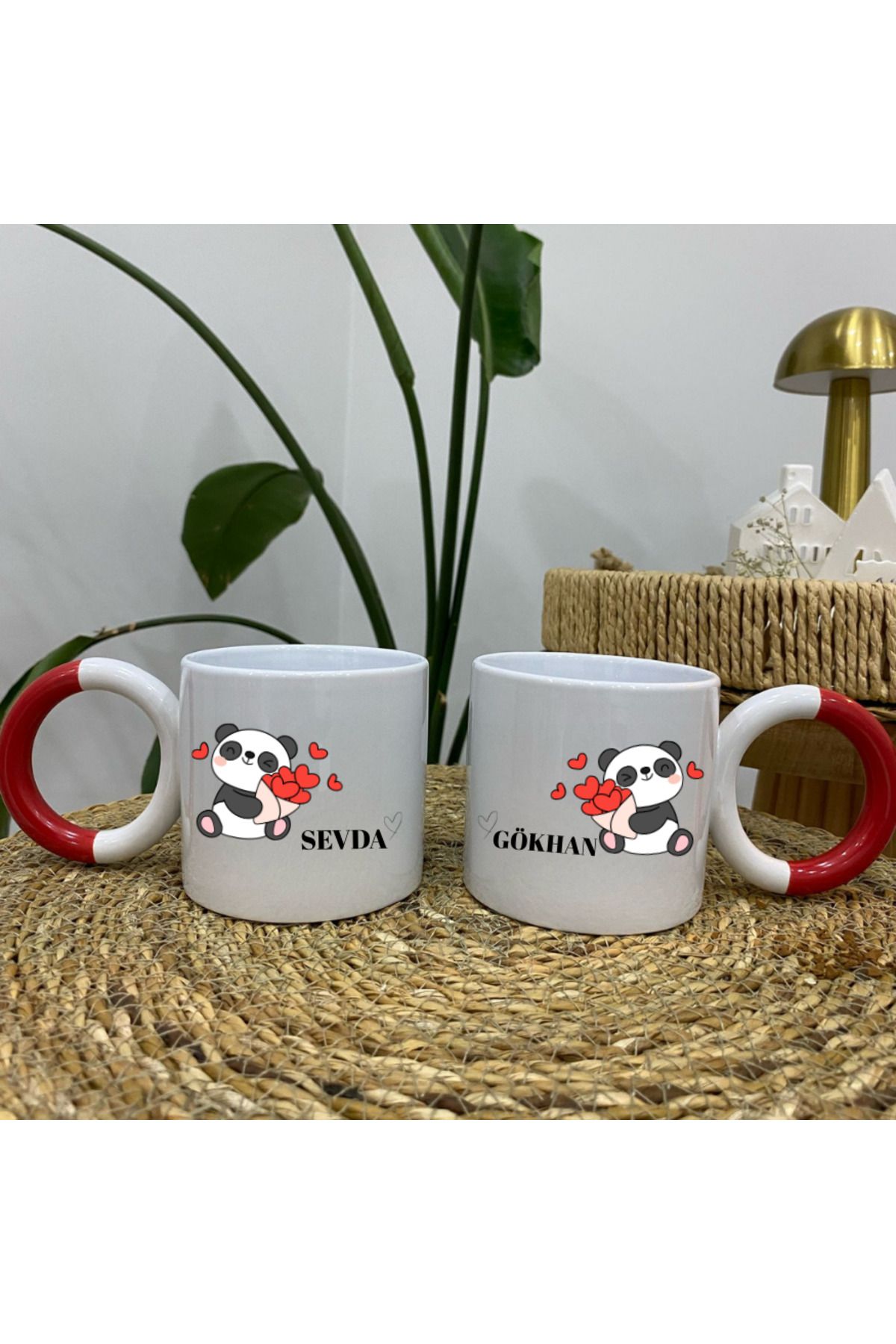 designard Sevgili Karı Koca Kırmızı Halka Kulplu Çift Kupa