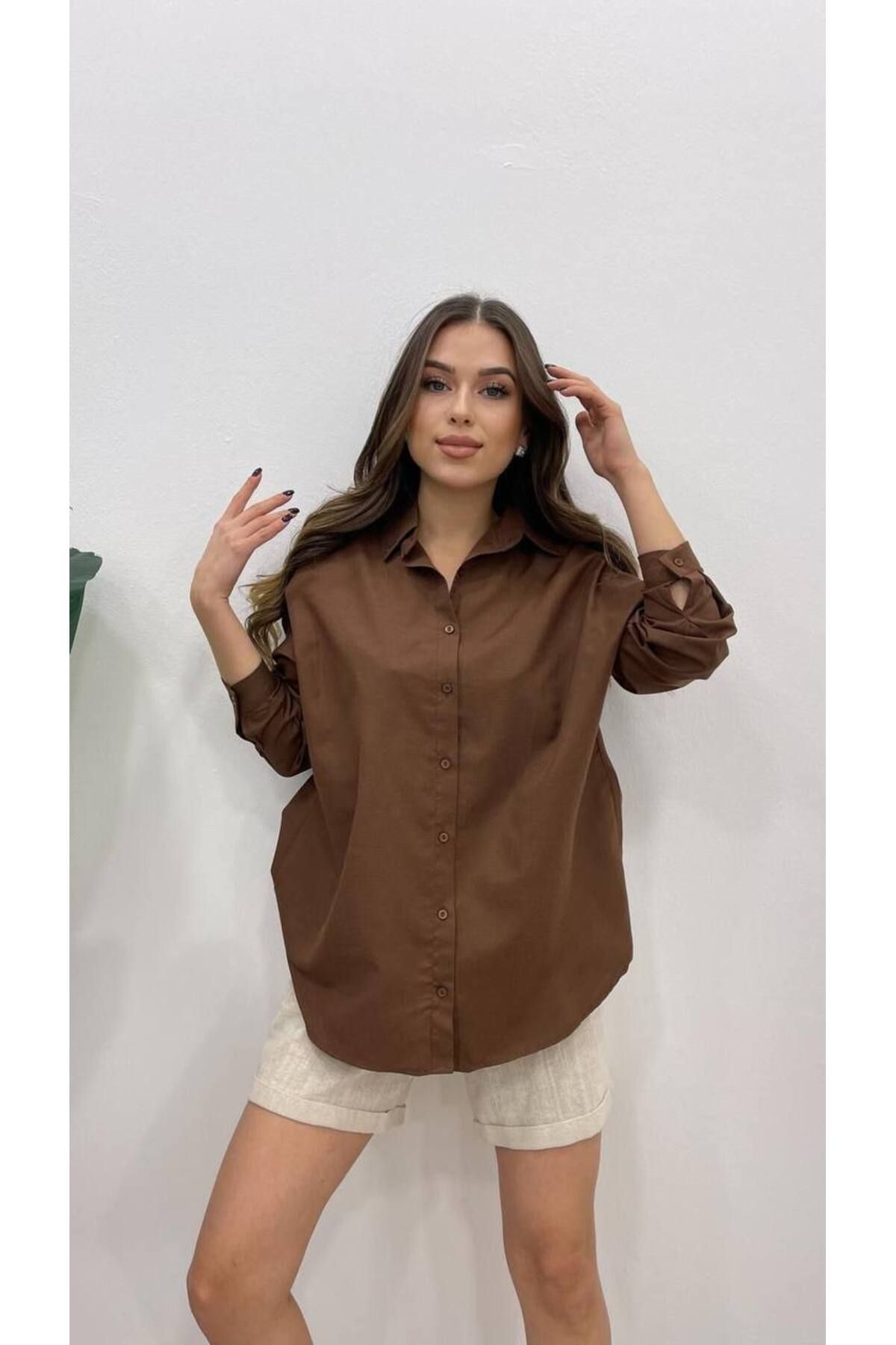 Leoris Kadın Oversize Uzun Basic Gömlek