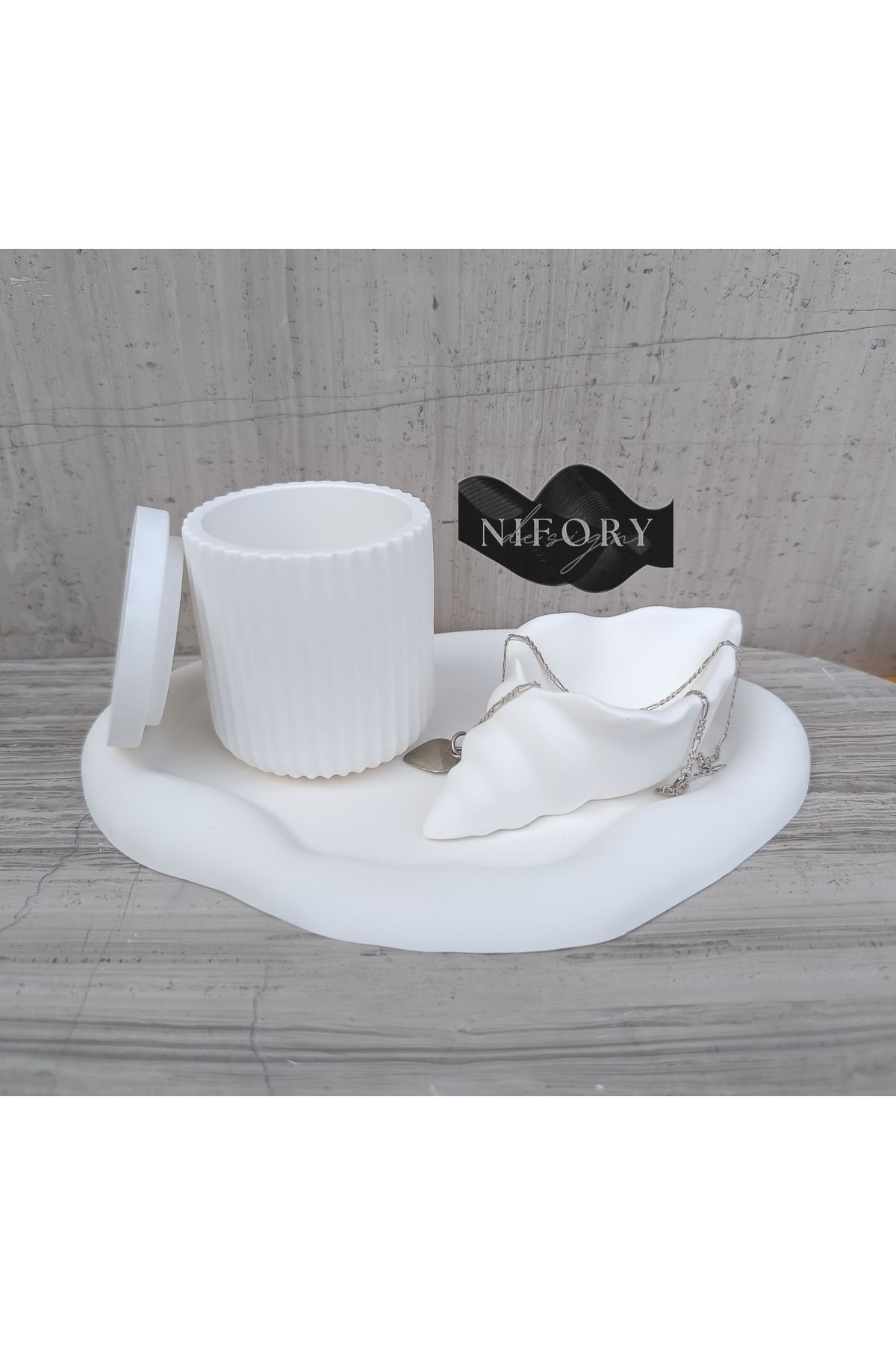 Nifory 520-N0123 Dekoratif Beton Sunum Aksesuar Set Beton Biblo Organizer Takımı Çok Amaçlı Dekoratif Set