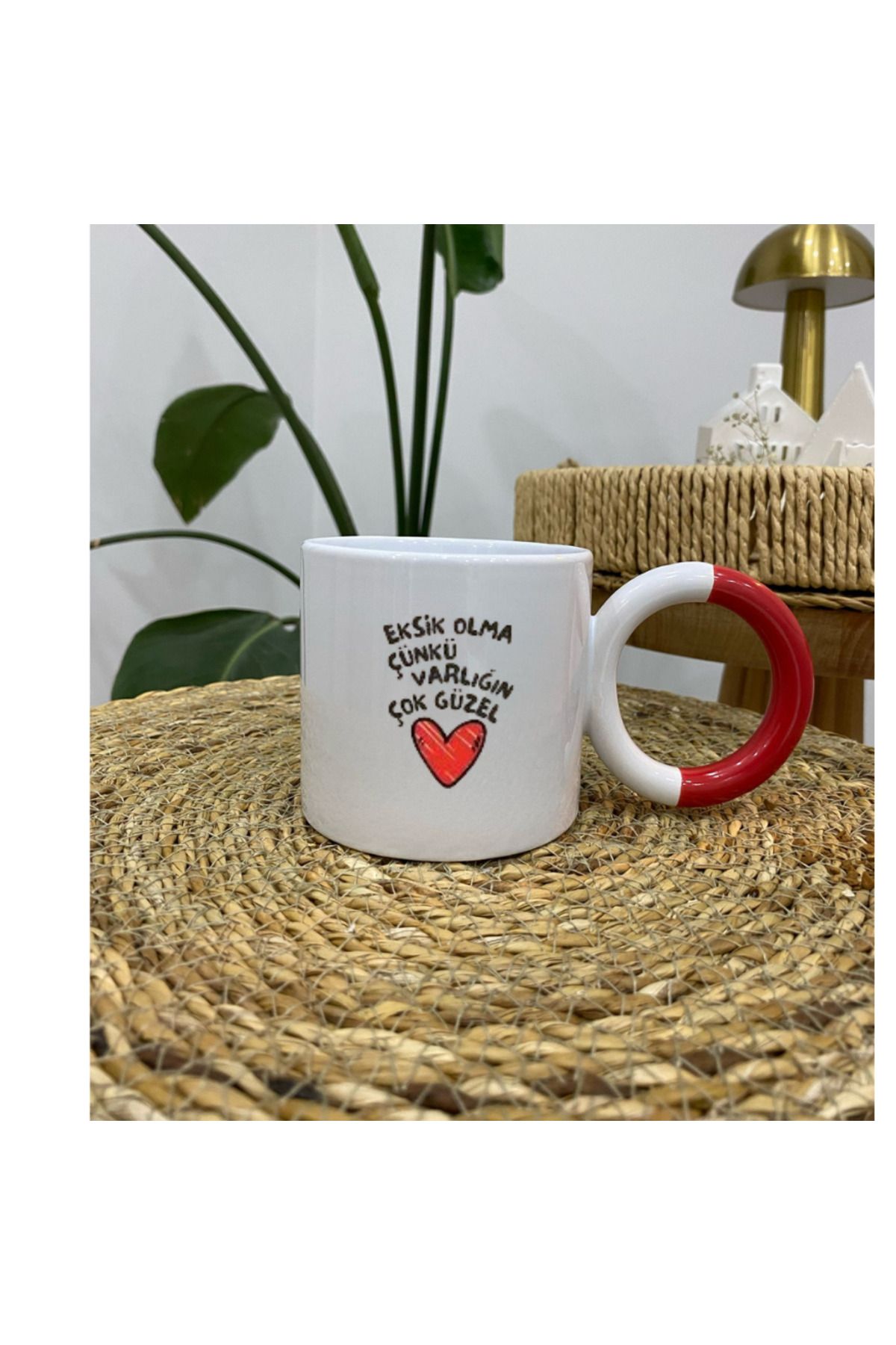 designard Sevgili Karı Koca Kırmızı Halka Kulplu Çift Kupa