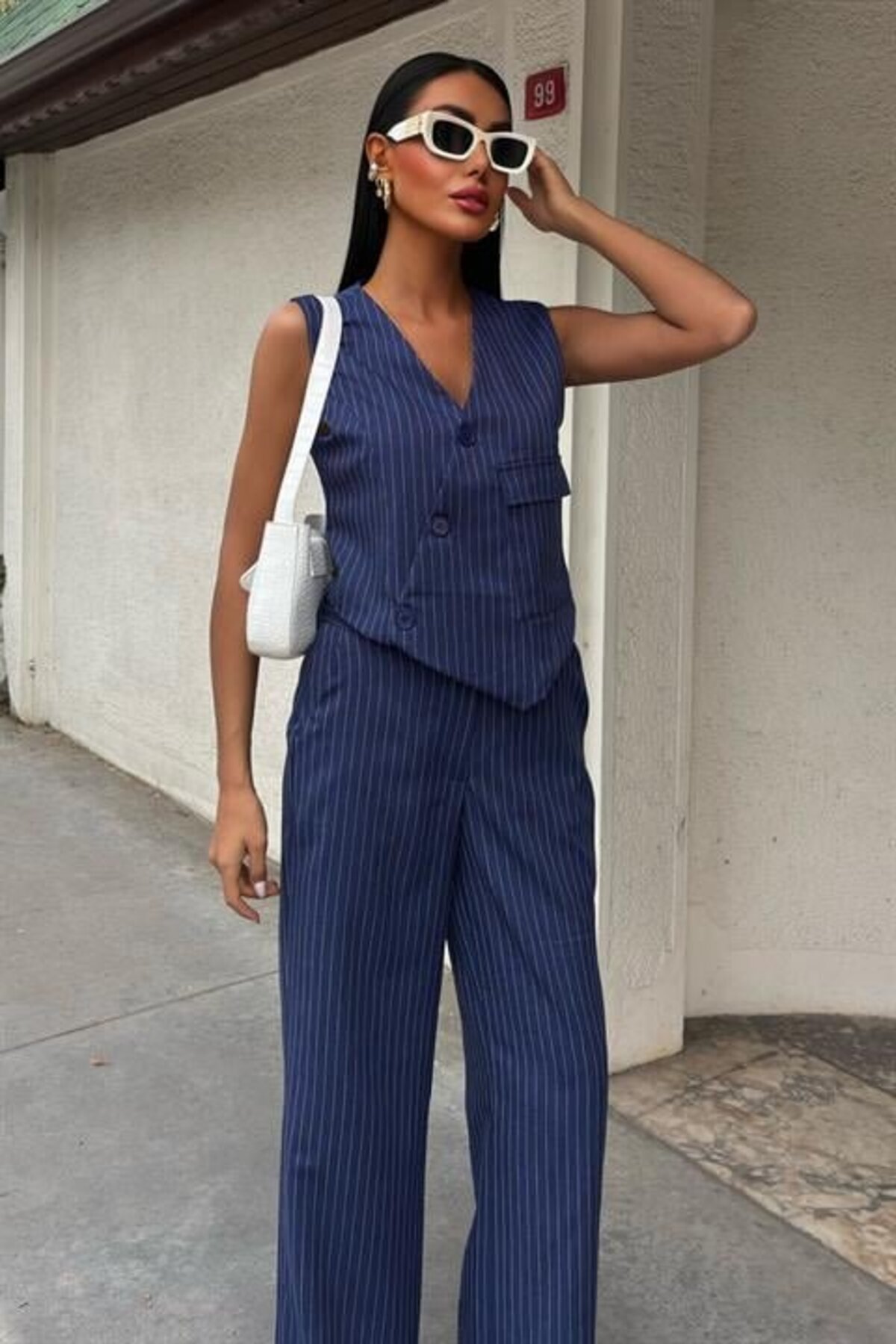 Simala-Vest Cross Detail Buttoned Pocket Vest Suit 10150 6