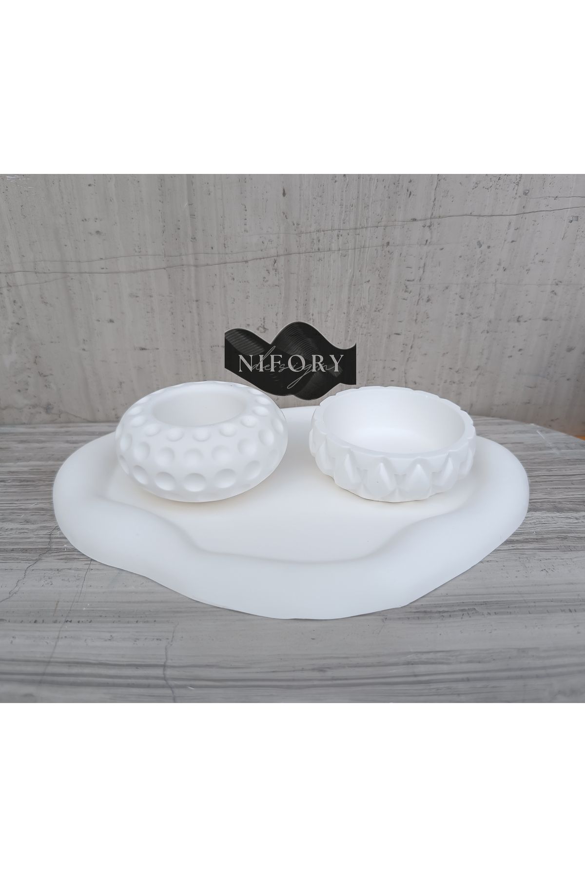 Nifory 520-N0129 Dekoratif Beton Sunum Aksesuar Set Beton Biblo Organizer Takımı Çok Amaçlı Dekoratif Set
