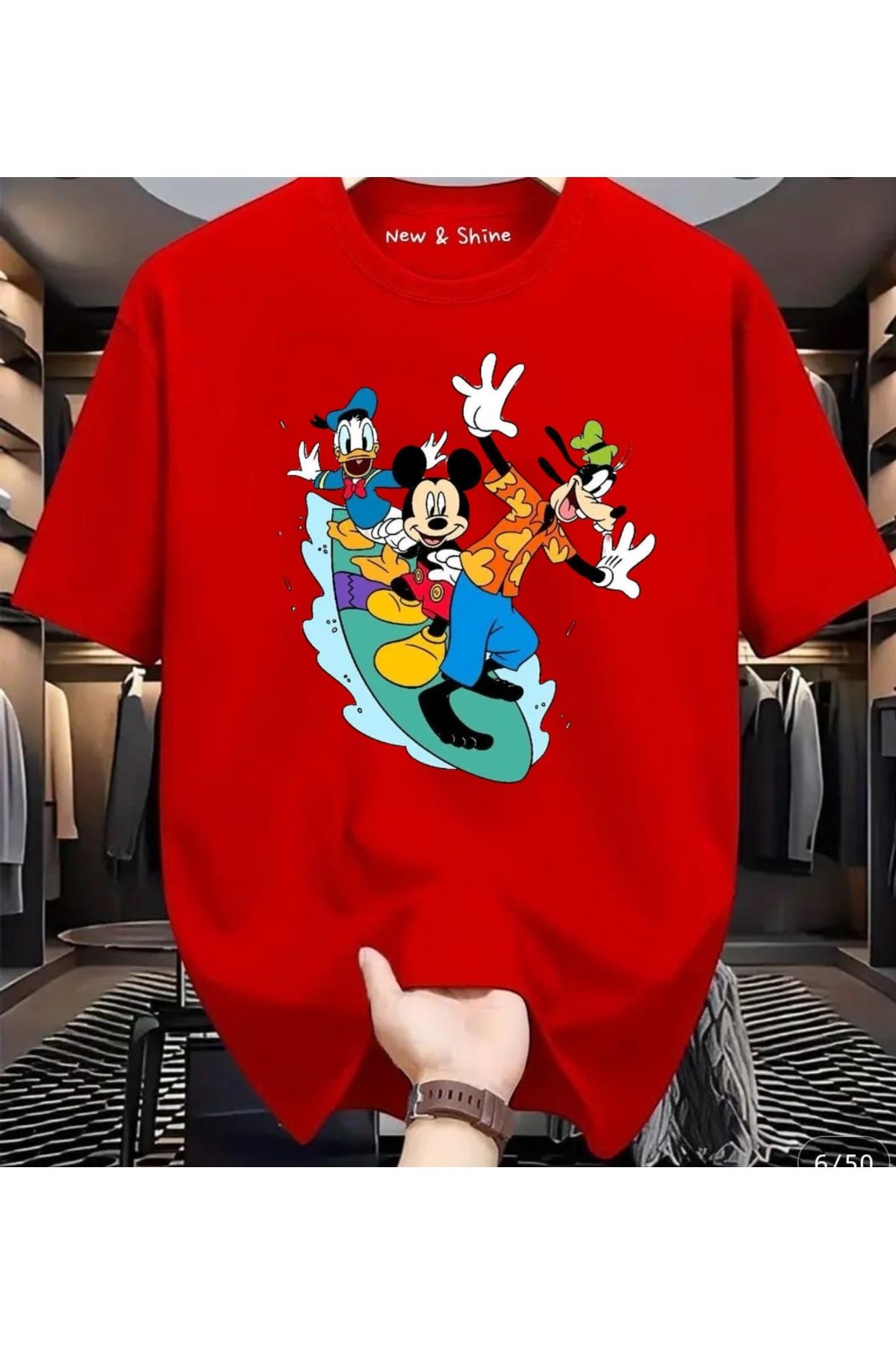New Shine Disney Mickey Goofy Donald Baskılı Büyük Beden Oversize T-Shirt