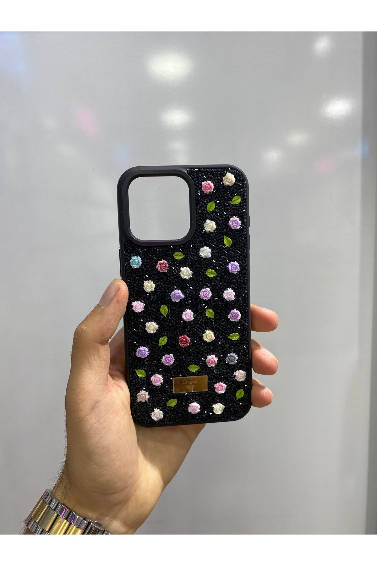 shop 16 PRO MAX LÜX TAŞLI ÇİÇEKLİ KILIF