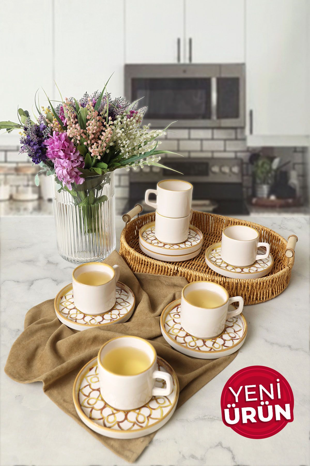 Keramika Worn Gold Stackable Çay Takımı 12 Parça 6 Kişilik 22968-23057