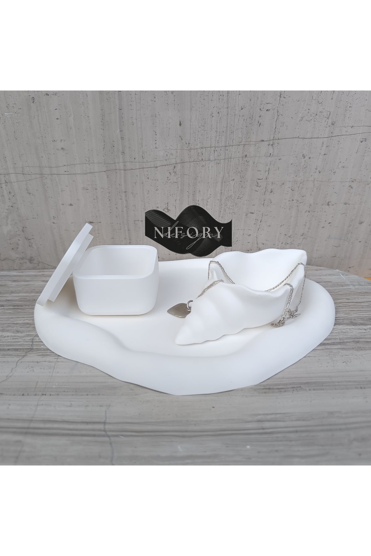 Nifory 520-N0124 Dekoratif Beton Sunum Aksesuar Set Beton Biblo Organizer Takımı Çok Amaçlı Dekoratif Set