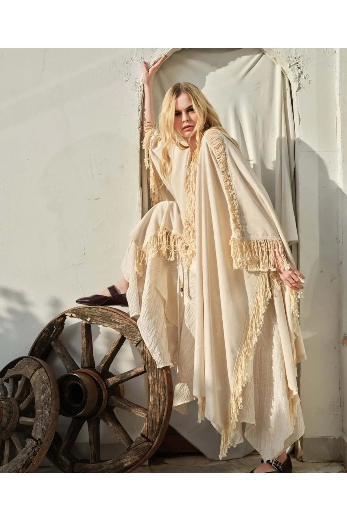 Lux Home Istanbul Asimetrik Model Püsküllü Bohem Uzun Kimono