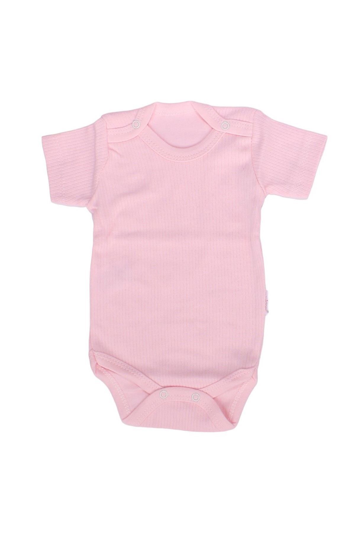 by BebekOdam Pembe Raporlu Kısa Kol Çıtçıtlı Body Zıbın