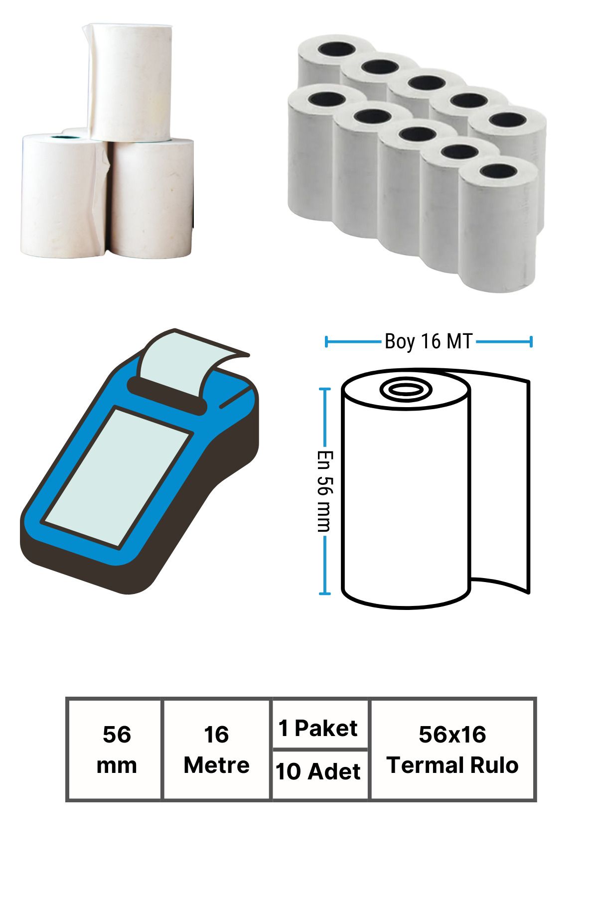 Küresel Etiket Barkod POS RULOSU | 56x16 mm | 1 Paket | 10 Adet Termal Rulo