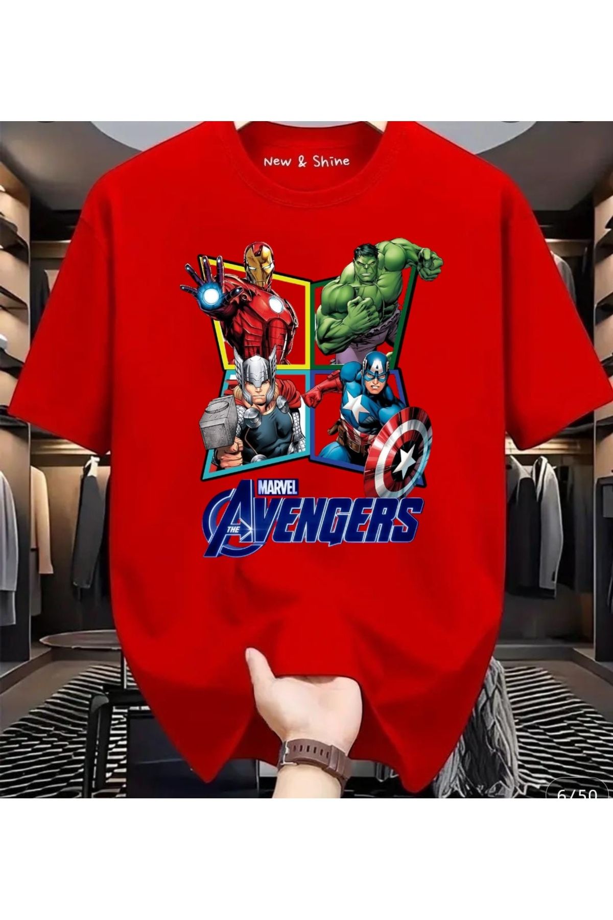 New Shine Avengers Baskılı Büyük Beden Oversize T-Shirt