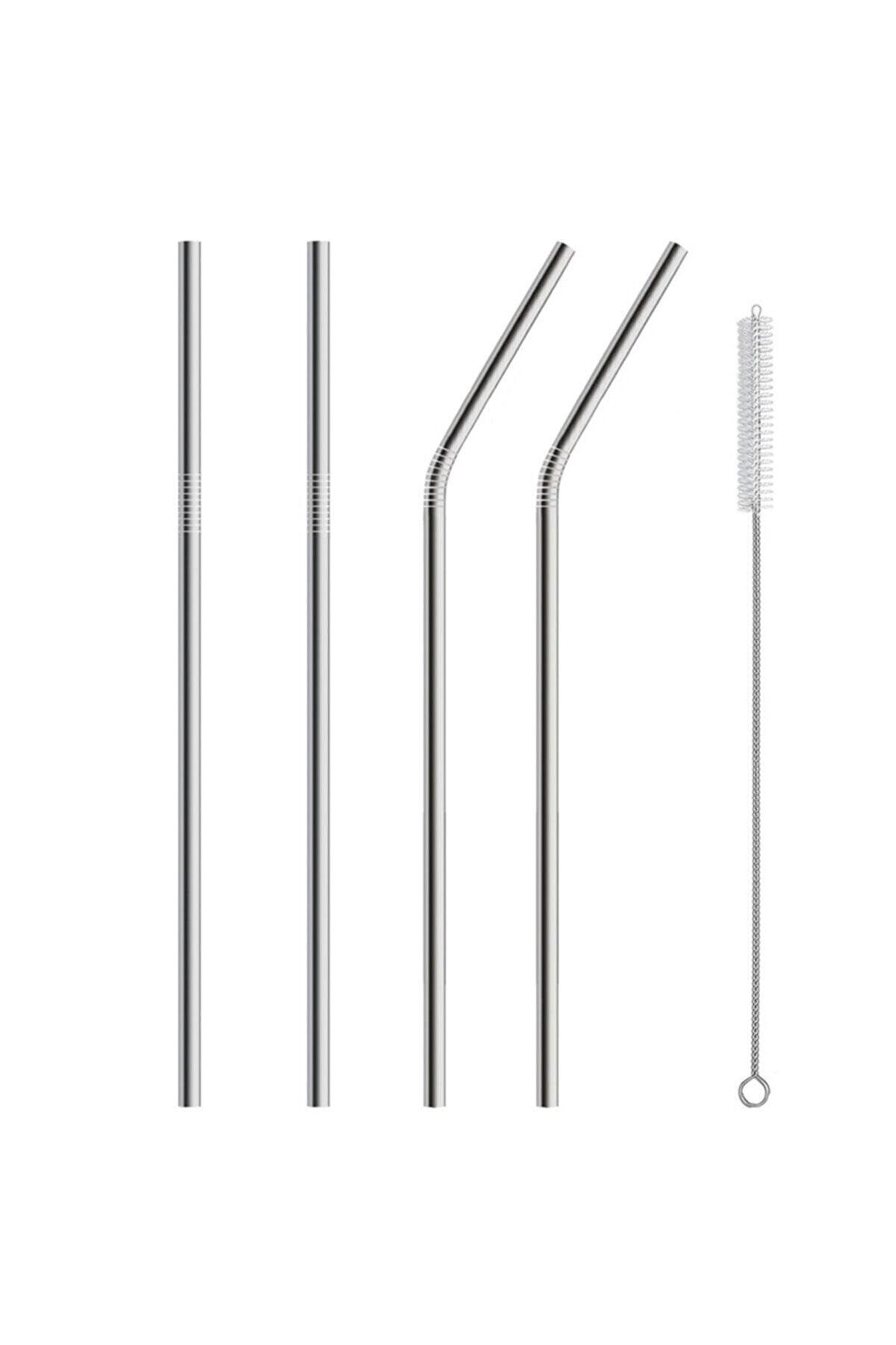 Skygo 5 Parça Metal Pipet - Paslanmaz Çevre Dostu Metal Pipet Fırça Seti