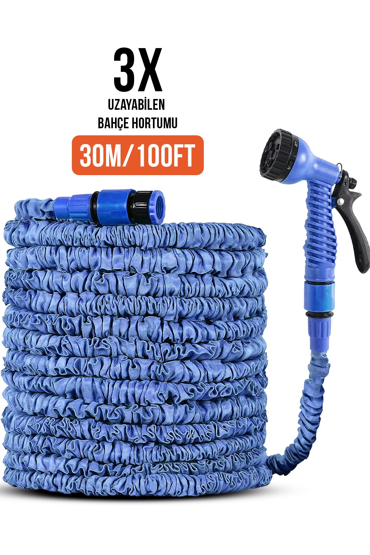 ALFAGİFT 3 Kat Uzayan 10 Metre- 30 Metre Bahçe Sulama Hortumu-7 Fonksiyonlu Sprey Başlık Seti