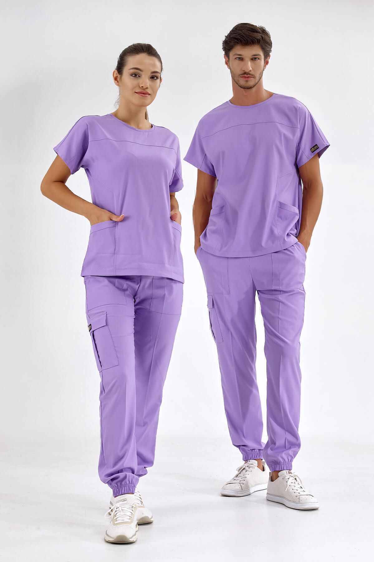 ÇİZGİ MEDİKAL Liliac De Bază De Lux Lycra Scrubs Team Doctor Nurse Jersey - M