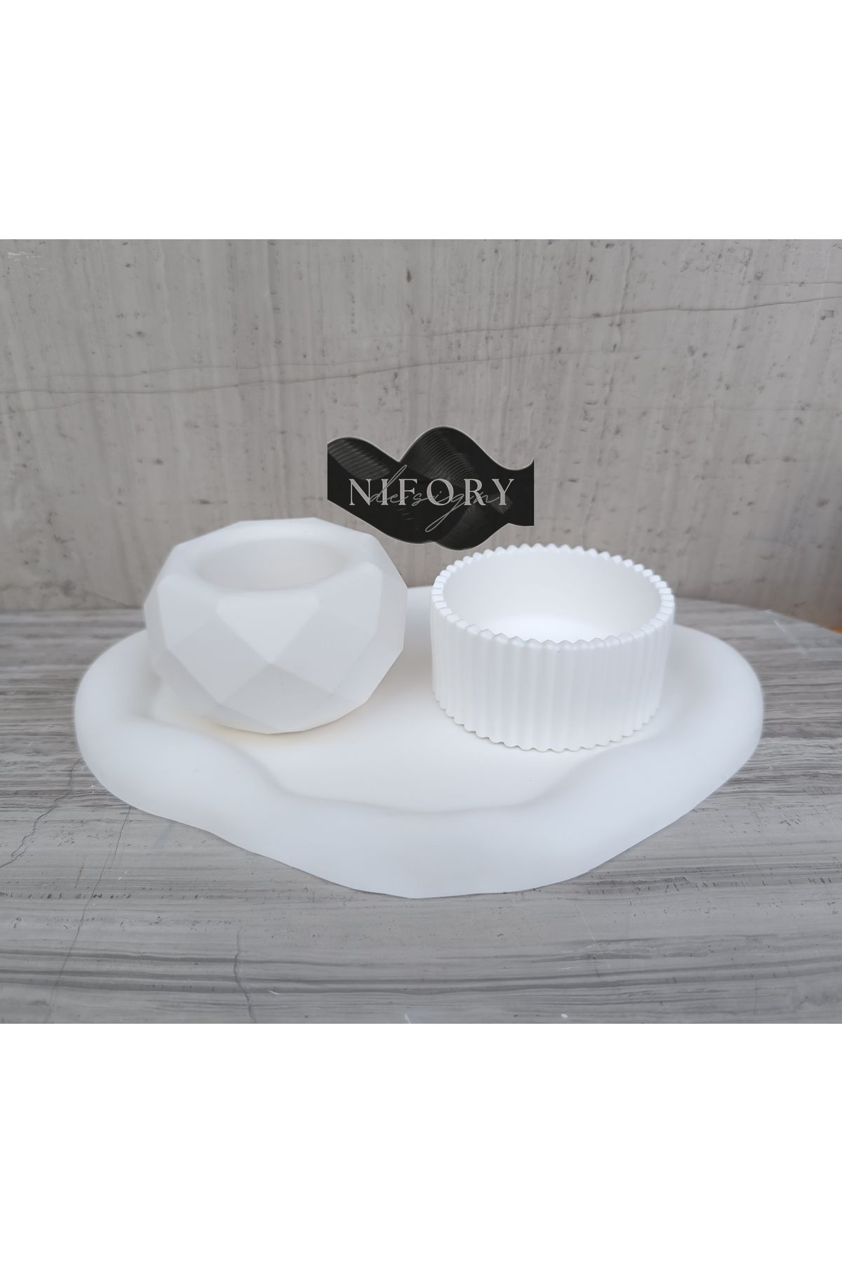 Nifory 520-N0132 Dekoratif Beton Sunum Aksesuar Set Beton Biblo Organizer Takımı Çok Amaçlı Dekoratif Set