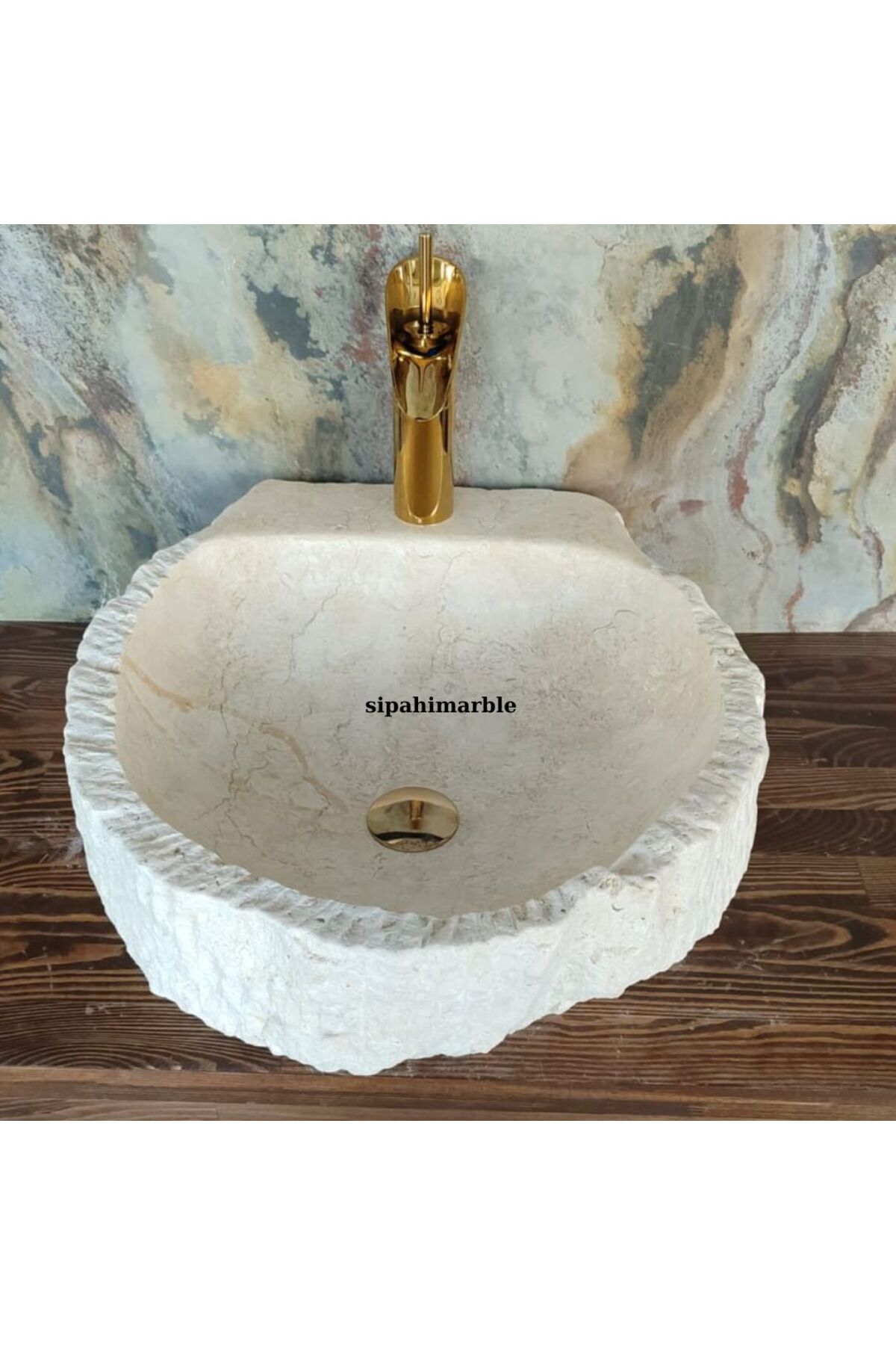 SİPAHİMARBLE Bej Mermer Batarya Çıkışlı Klasik Lavabo