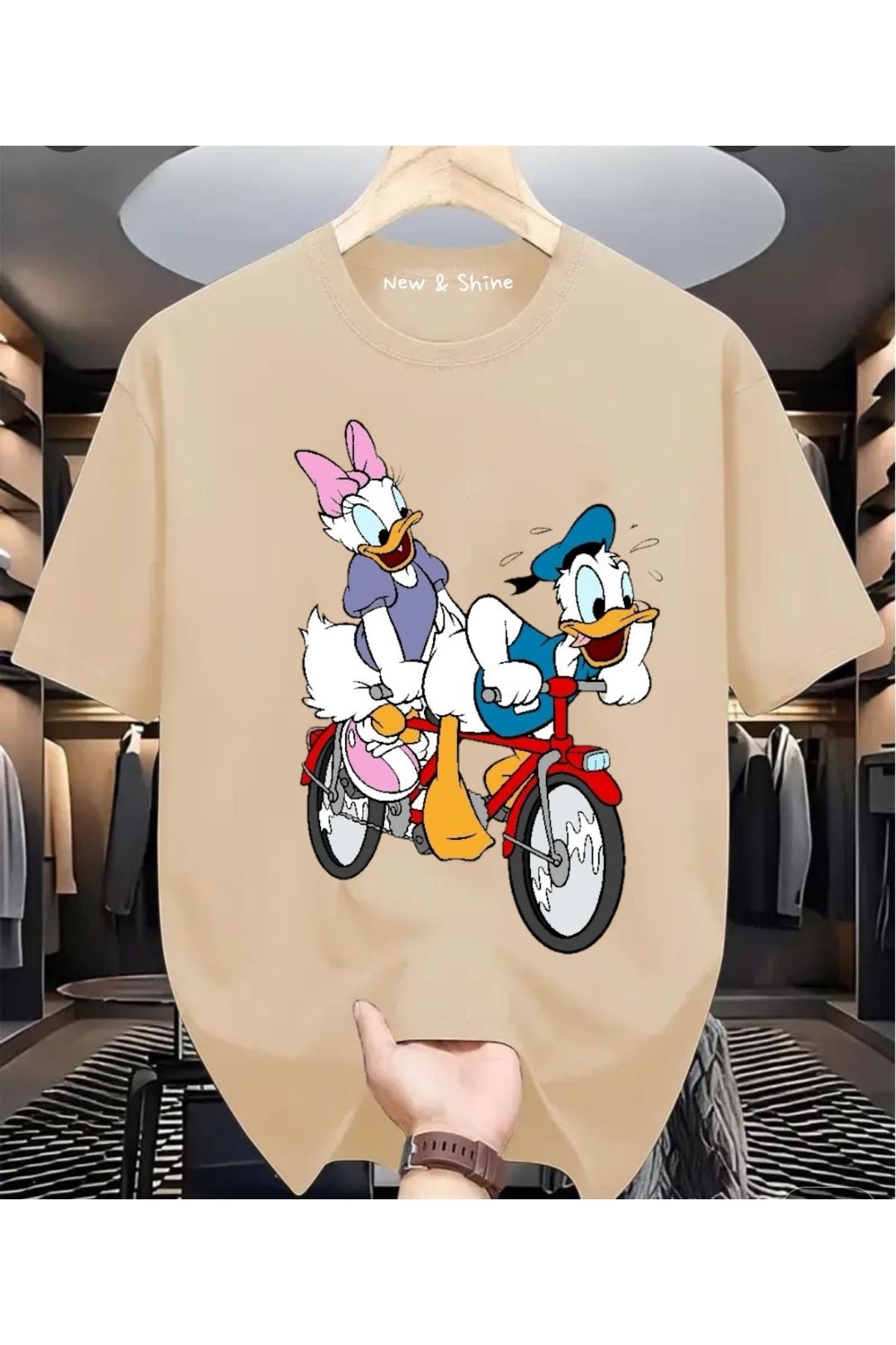 New Shine Daisy Donald Duck Baskılı Büyük Beden Oversize T-Shirt