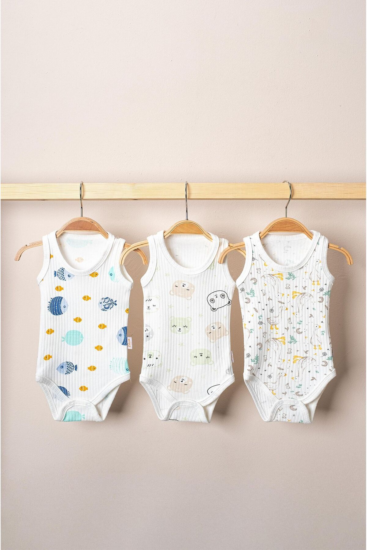 Zıbzıb baby %100 Pamuk 3lü Baskılı Bebek Çıtçıtlı Body Atlet Zıbın